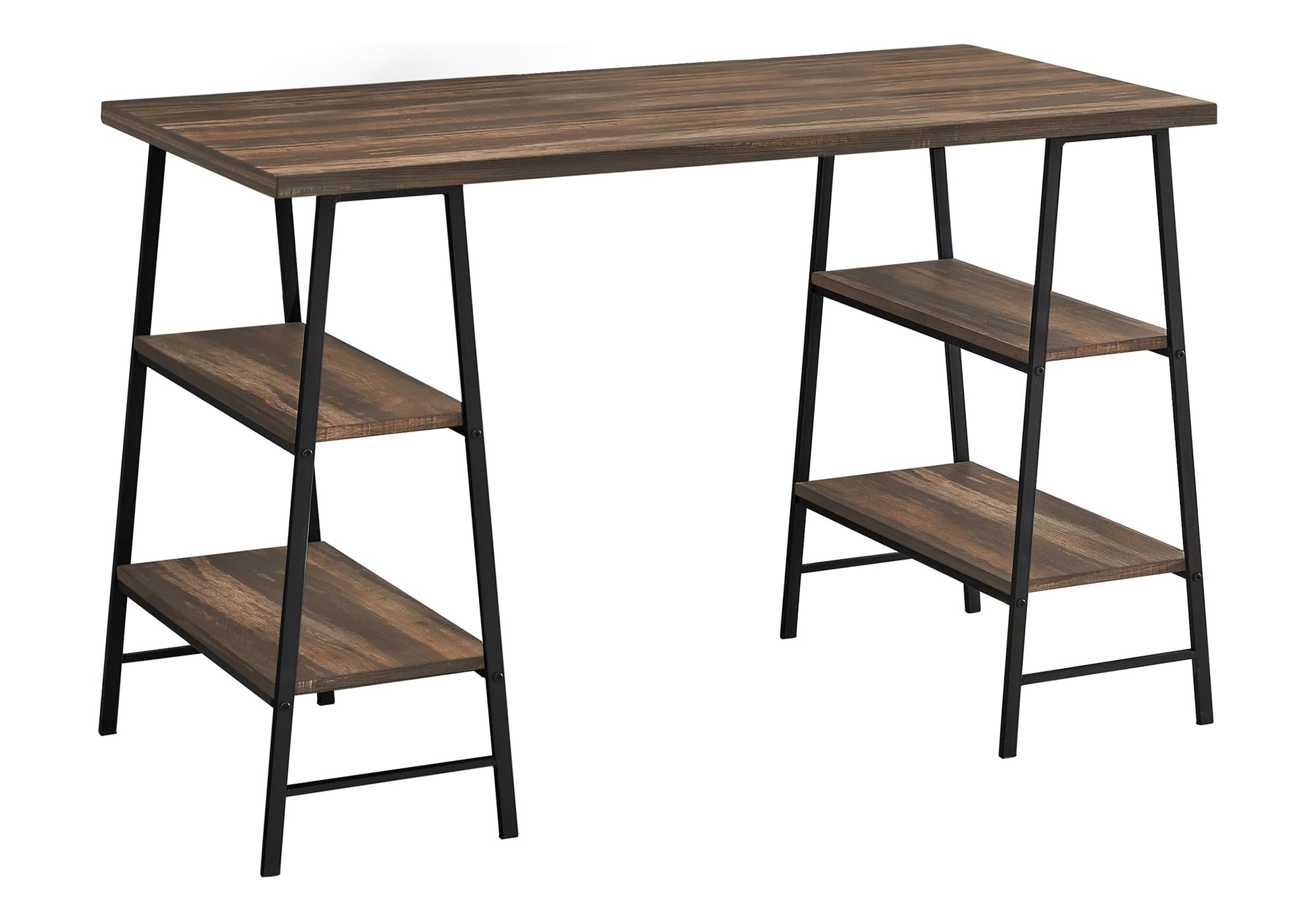 Monarch Specialties I 7525 Computer Desk, Home Office, Laptop, Storage Shelves, 48 L, Work, Metal, Laminate, Brown, Black, Conte