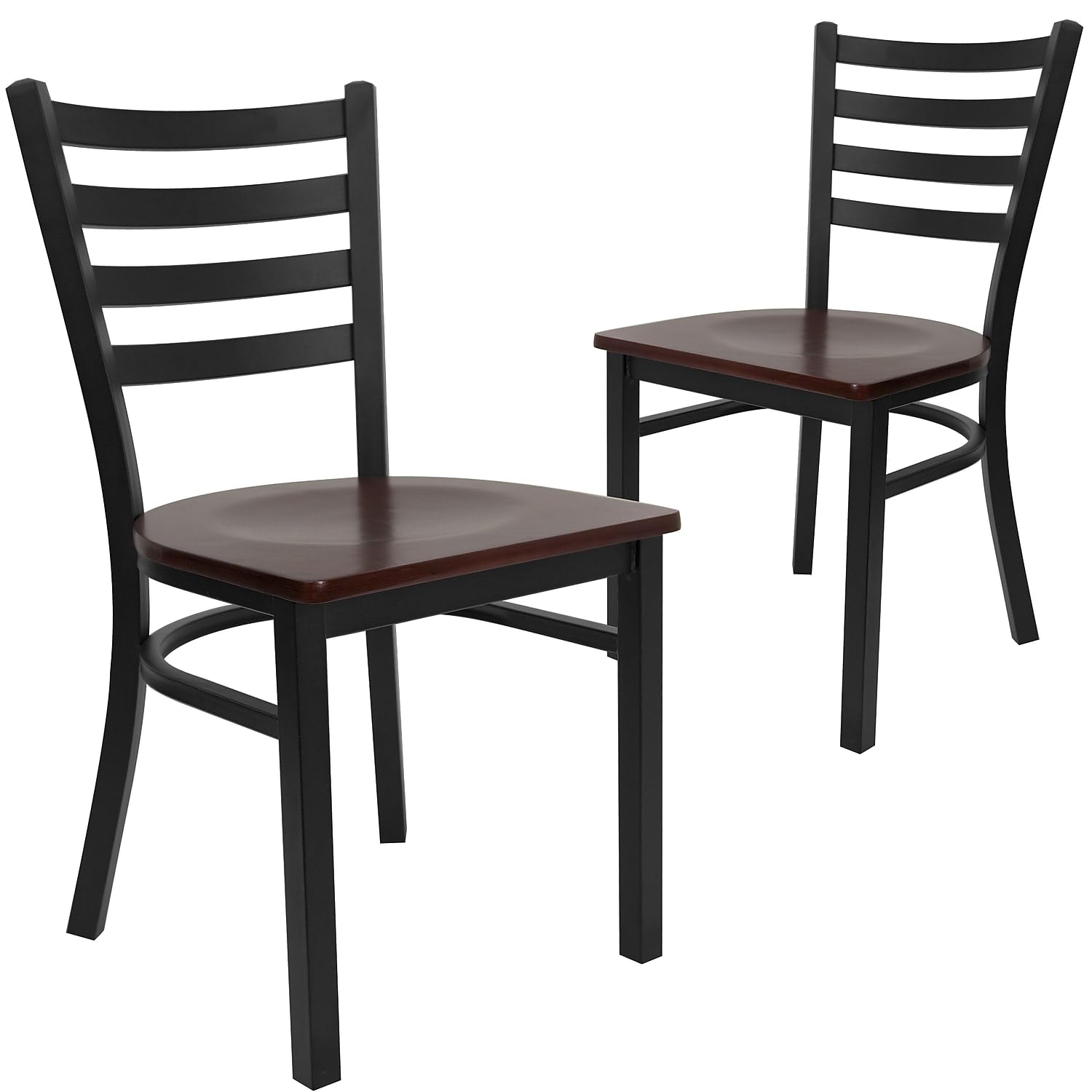 Flash Furniture 2 Pack HERCULES Series Black Ladder Back Metal Restaurant Chair - Mahogany Wood Seat