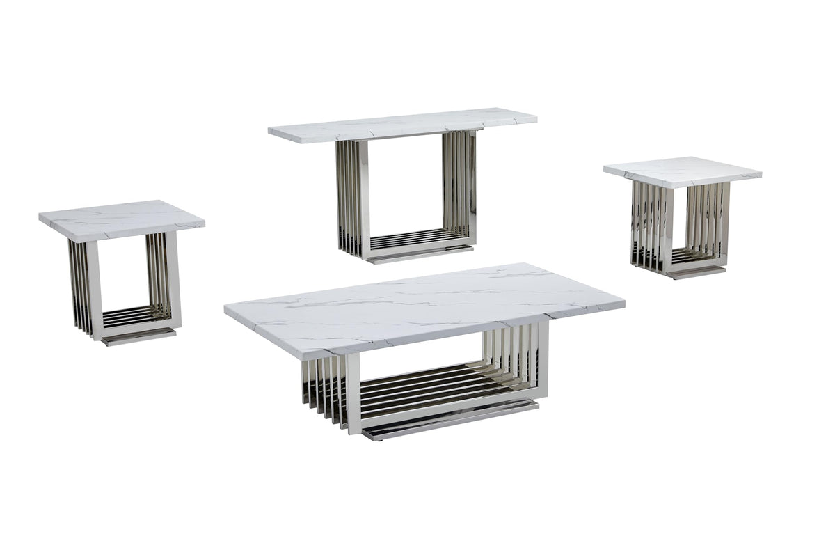 Best Quality Furniture Ct310 Coffee Table Set, 4-Piece, White/Silver