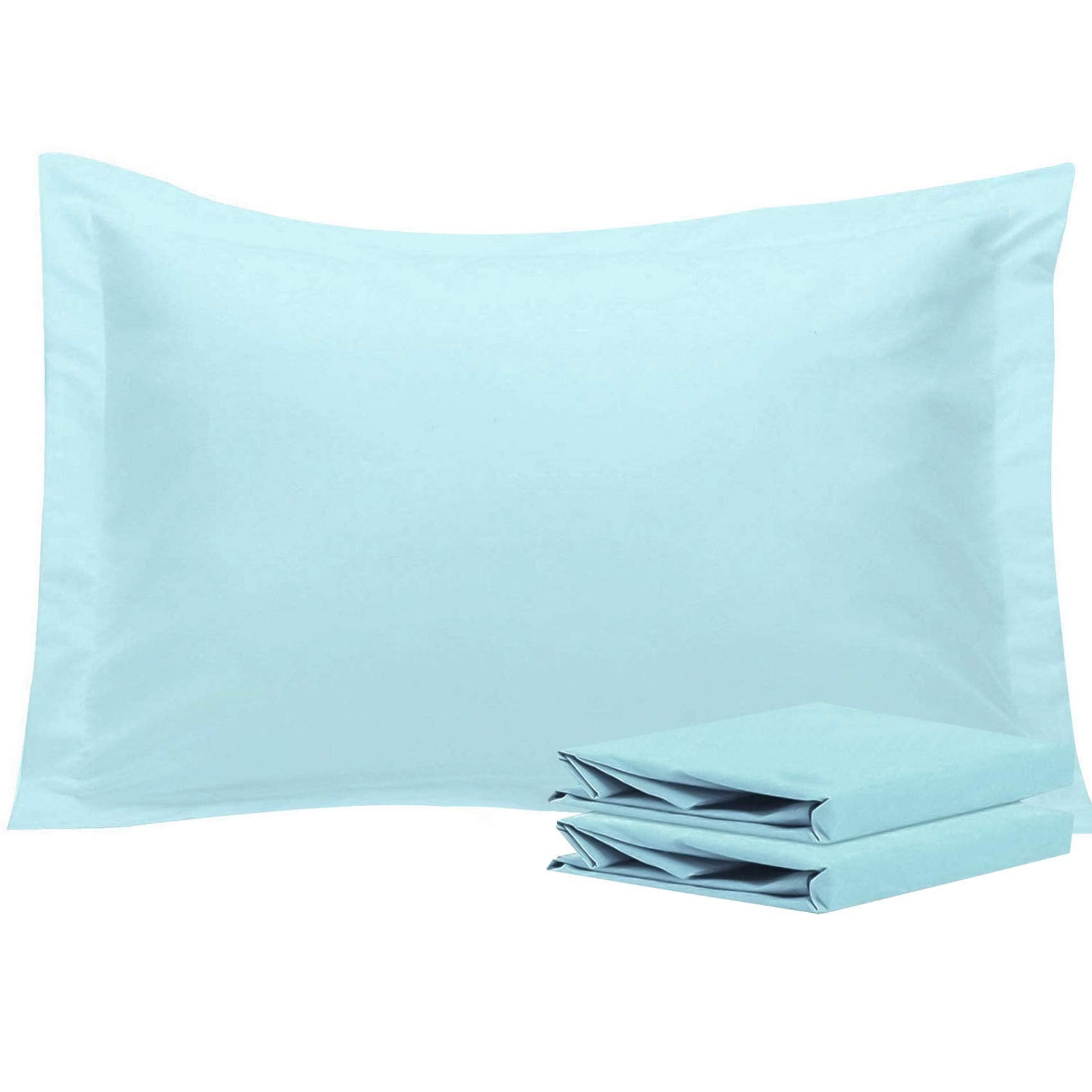 Ntbay 100% Brushed Microfiber Queen Pillow Shams Set Of 2, Super Soft And Cozy, Wrinkle, Fade, Stain Resistant 20X30 Inches Oxford Pillowcases, Light Blue