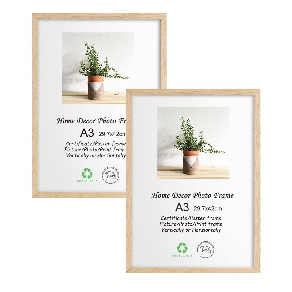 LYYYXGYP A3 Oak Wood Picture Frame 2 Pack 11.7x16.5 IN Natural Wooden Photo Frame Gallery Poster Frame with Plexiglass for Wall 
