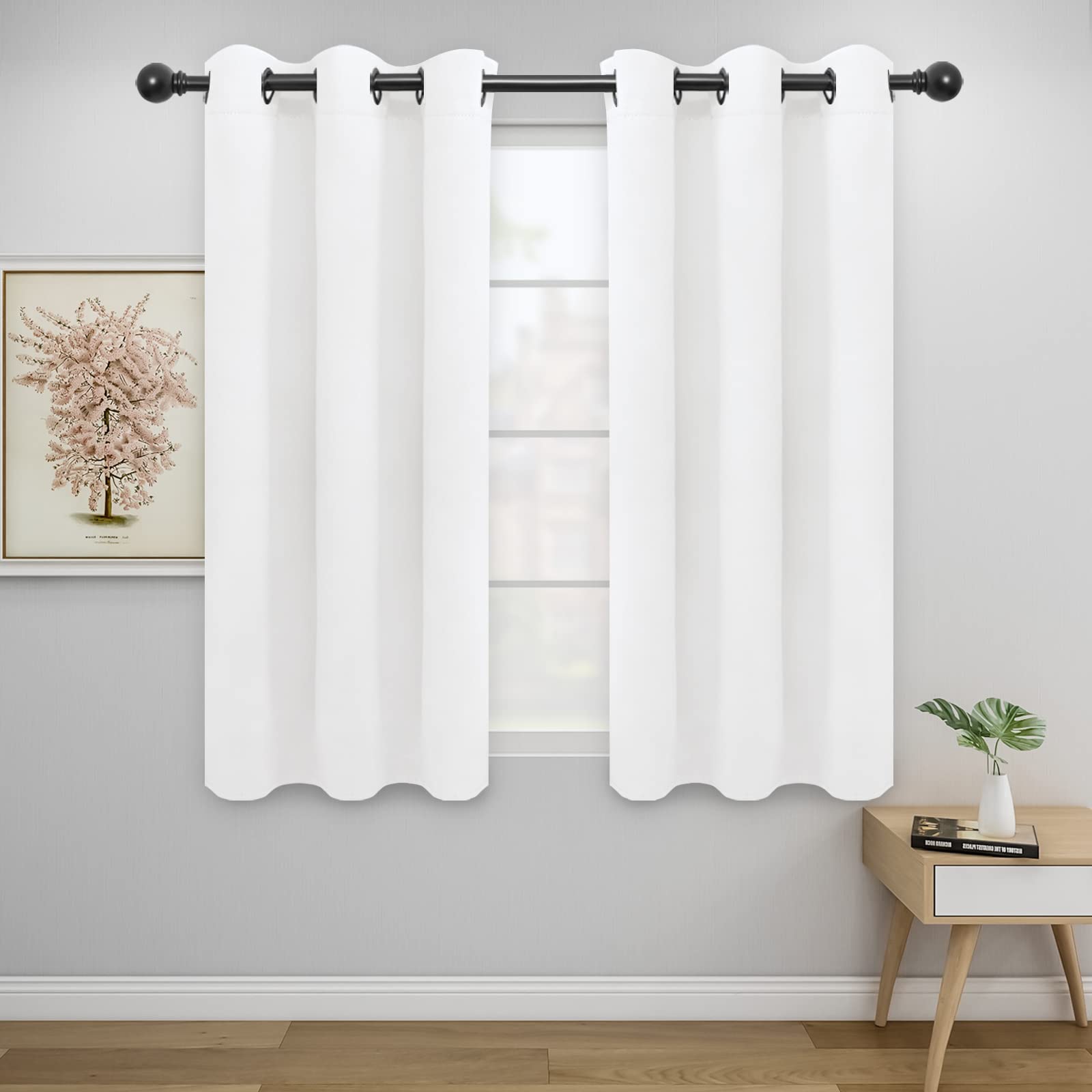 Easy-Going Blackout Curtains For Bedroom, Solid Thermal Insulated Grommet And Noise Reduction Window Drapes, Room Darkening Curtains For Living Room, 2 Panels (42X54 In, White)