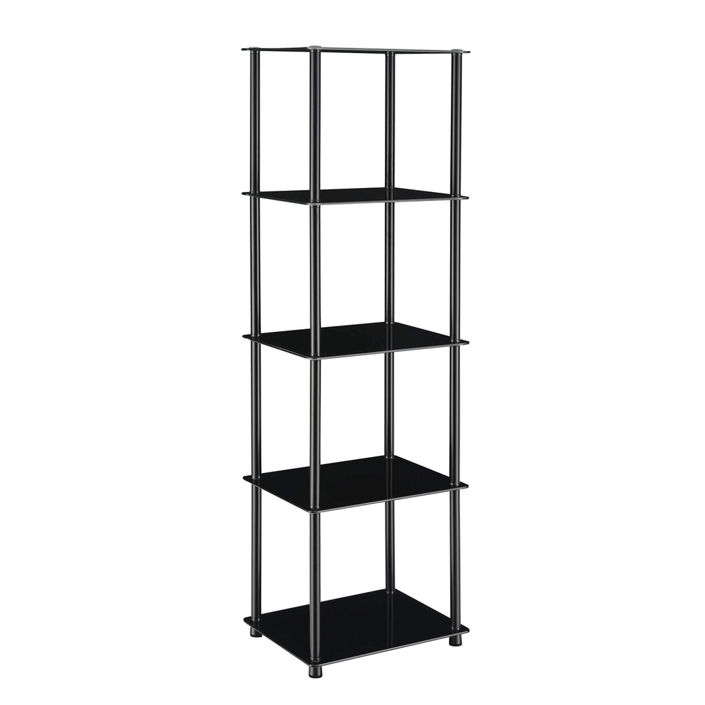 Convenience Concepts Designs2Go Classic Glass Shelves 15.75" - 5-Tier Glass Tower Room Décor, Modern Shelves for Storage and Display in Living Room, Bathroom, Bedroom, Office, Black Glass