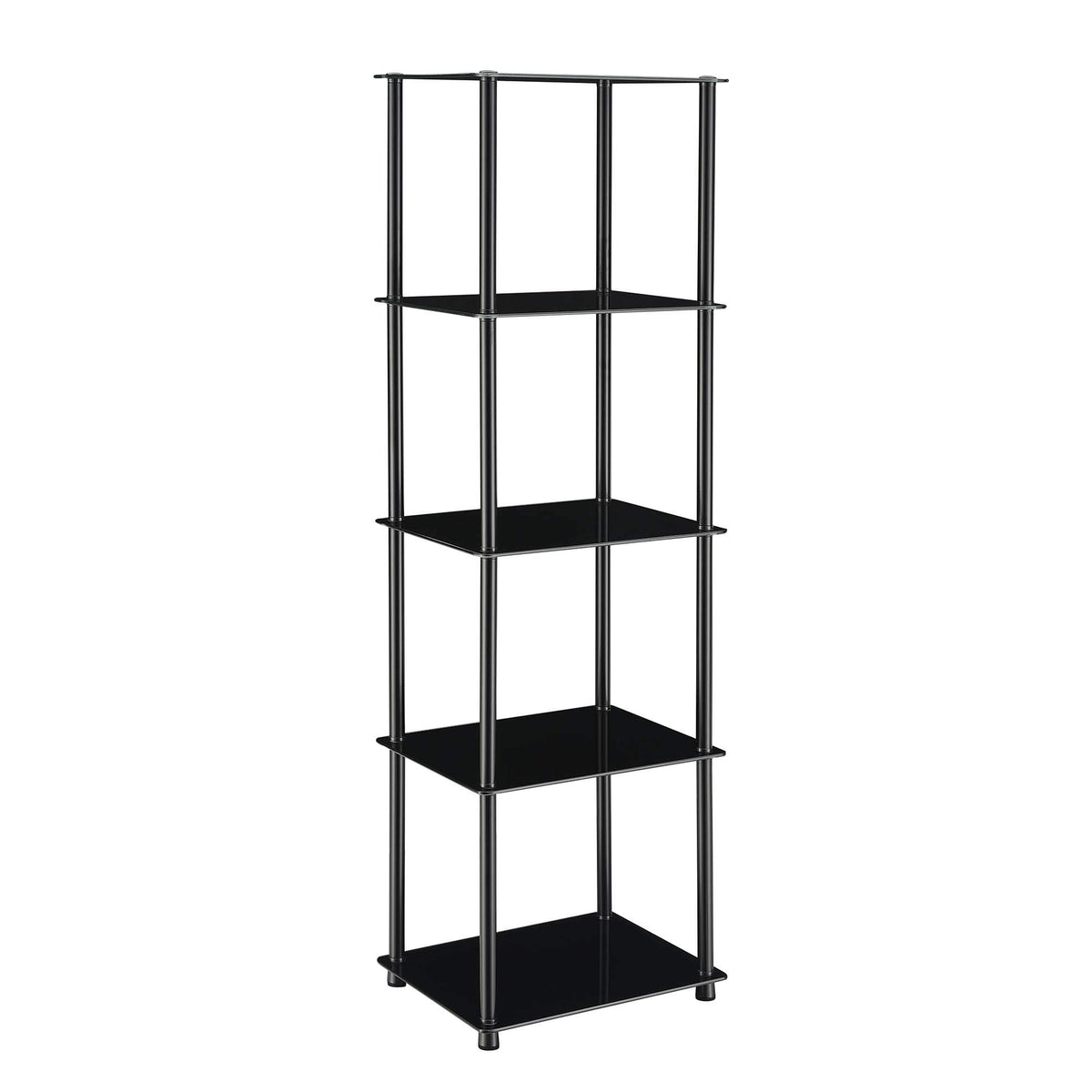 Convenience Concepts Designs2Go Classic Glass Shelves 15.75&quot; - 5-Tier Glass Tower Room Décor, Modern Shelves for Storage and Display in Living Room, Bathroom, Bedroom, Office, Black Glass