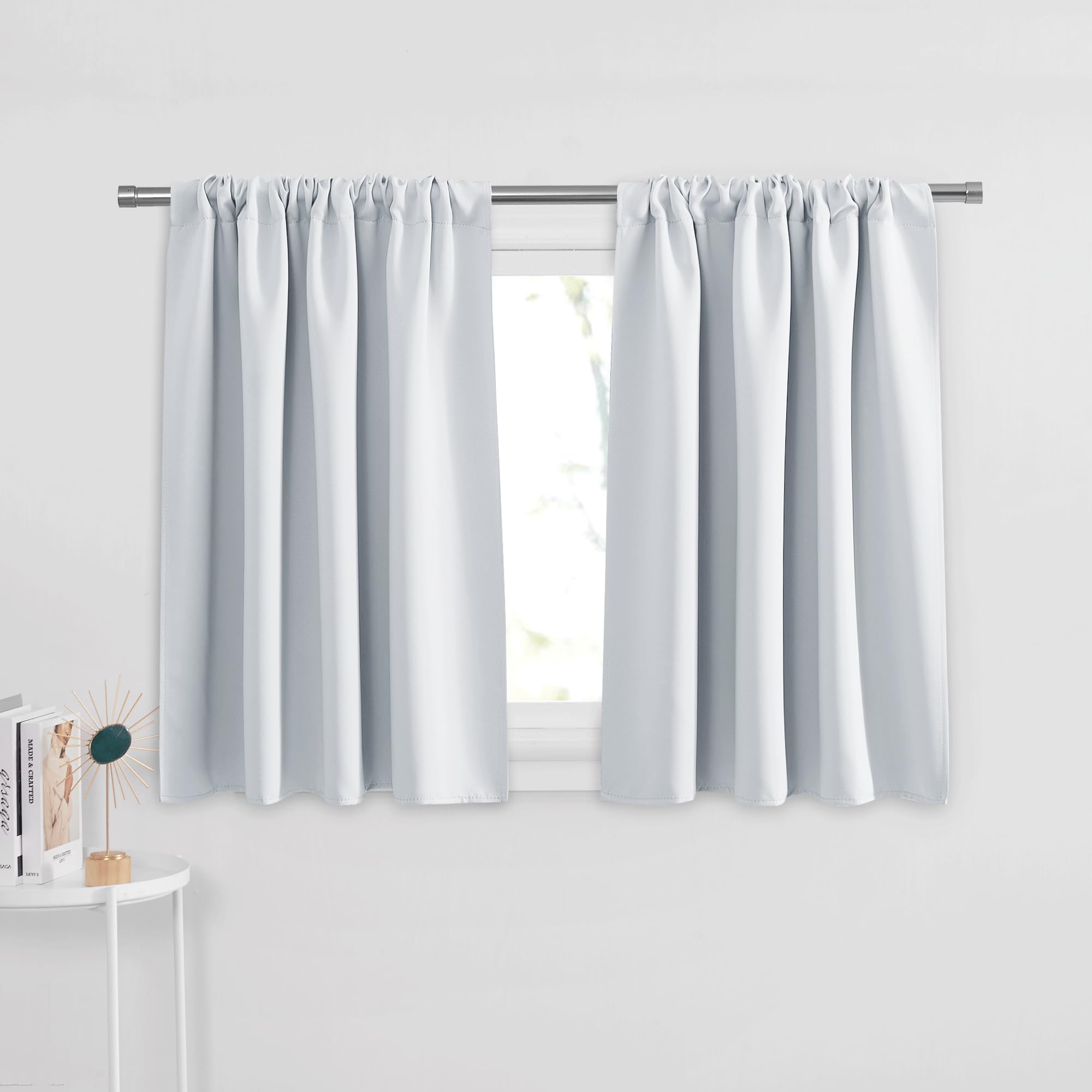 PONY DANCE Short Curtains for Small Window - Rod Pocket Curtain Panels Thermal Insulated Window Drapes for Kitchen/Living Room, 
