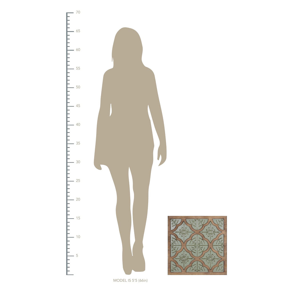 HomeRoots Multi 60% Metal 40% MDF Wood Veneer Green Ethnic Pattern Wood and Metal Wall Plaque