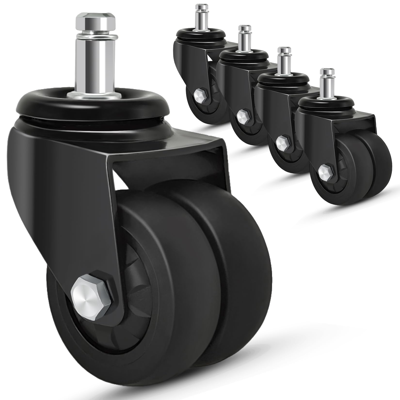 Nefish Office Chair Caster Wheels 2 Inch, 11Mm, Heavy Duty Replacement Rubber Chair Casters, Support 750Lbs(Set Of 5), Quiet Rol