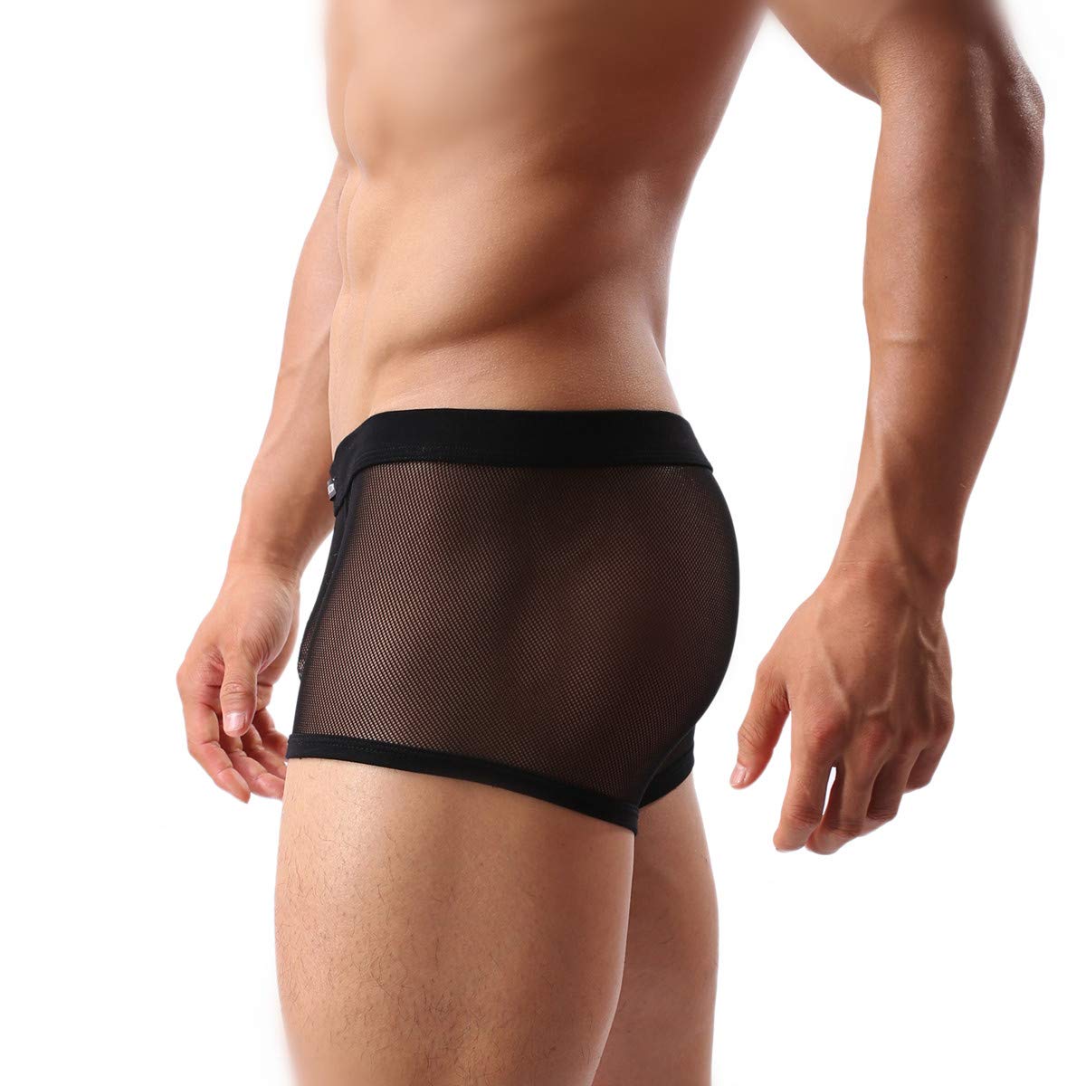 Evankin Mens Sexy Boxer Briefs Gay Mesh Breathable Cool Low Rise Underwear(36Black,Xxxxl)