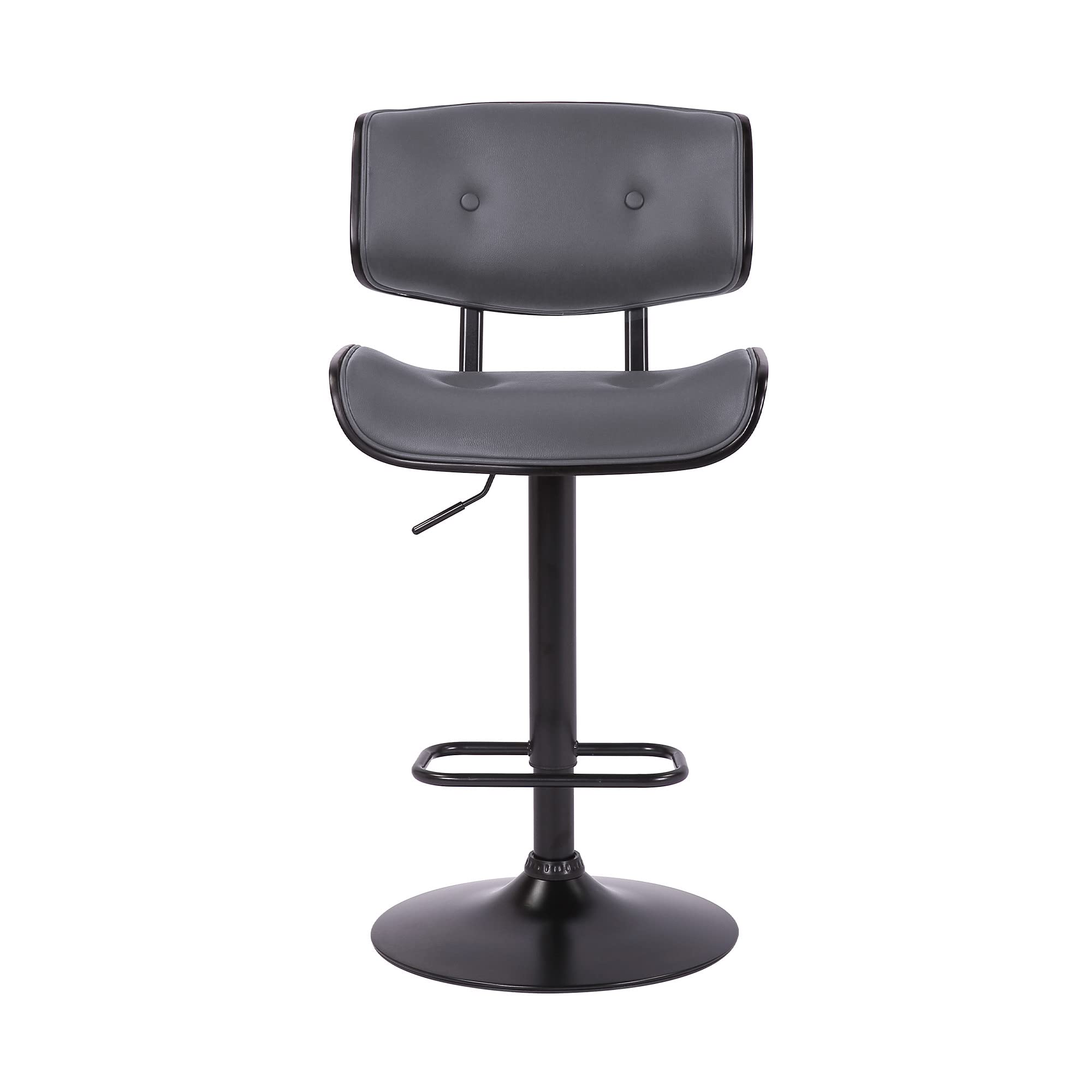 HomeRoots Wood, Metal, Foam Faux Leather Adjustable Gray Tufted Faux Leather and Black Wood Swivel Barstool.