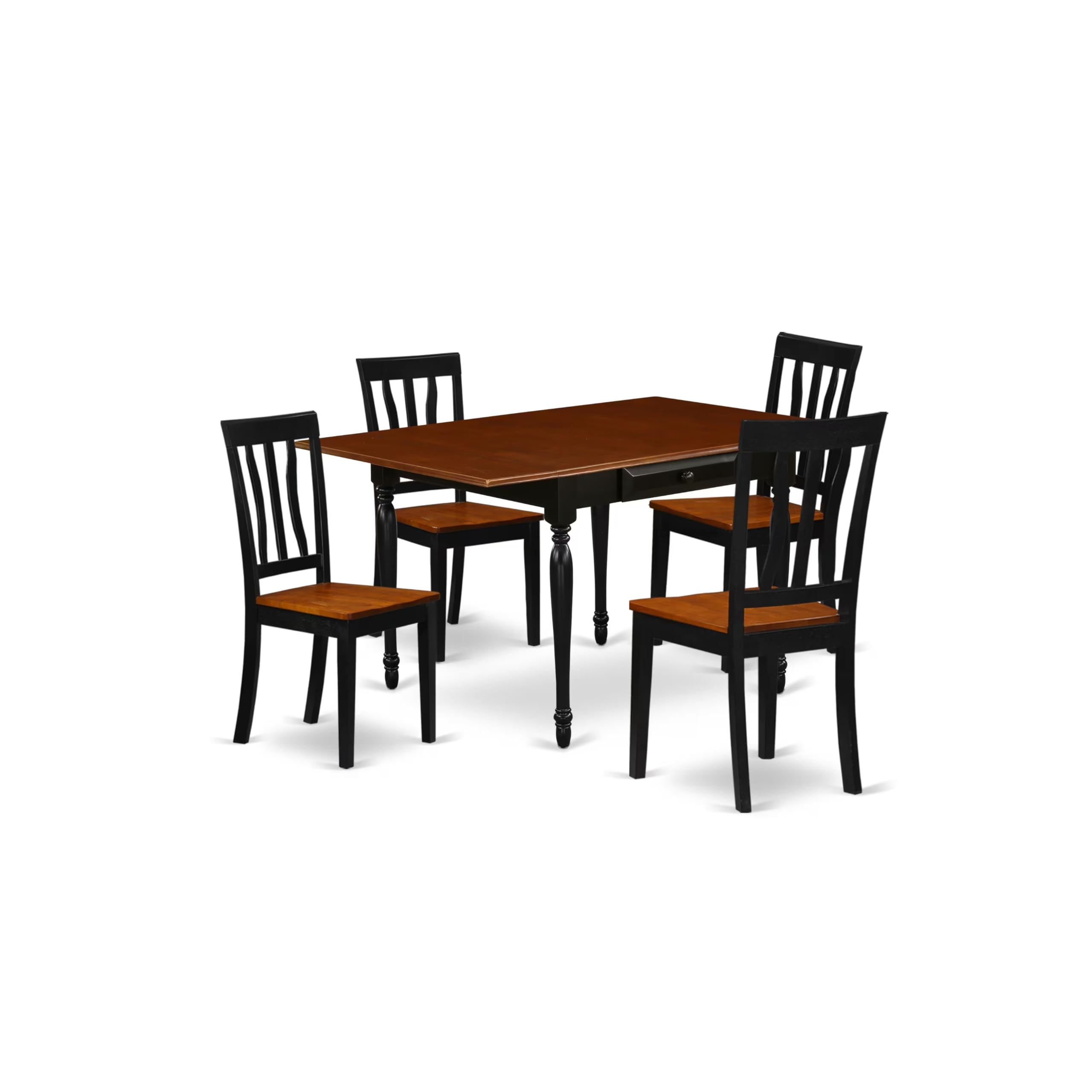 East West Furniture Mzan5-Bch-W 5 Piece Kitchen Table & Chairs Set Includes A Rectangle Dining Room Table With Dropleaf And 4 Dining Chairs, 36X54 Inch, Black & Cherry