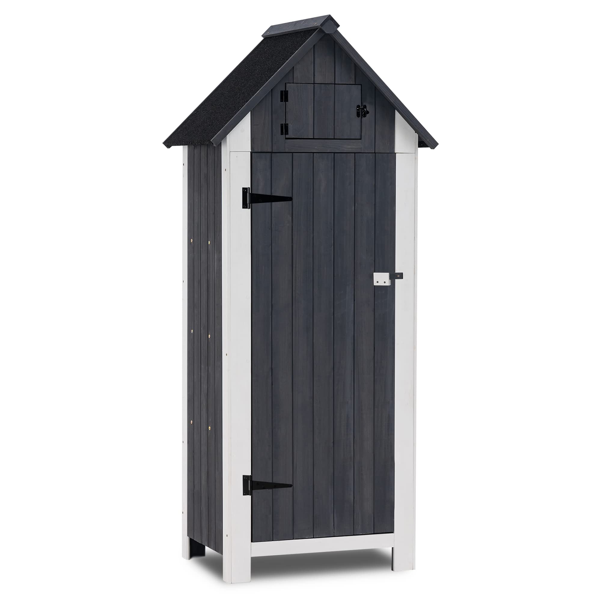 Mcombo Outdoor Storage Cabinet Tool Shed Wooden Garden Shed Organizer Wooden Lockers With Fir Wood (70') 0770 (Gray)