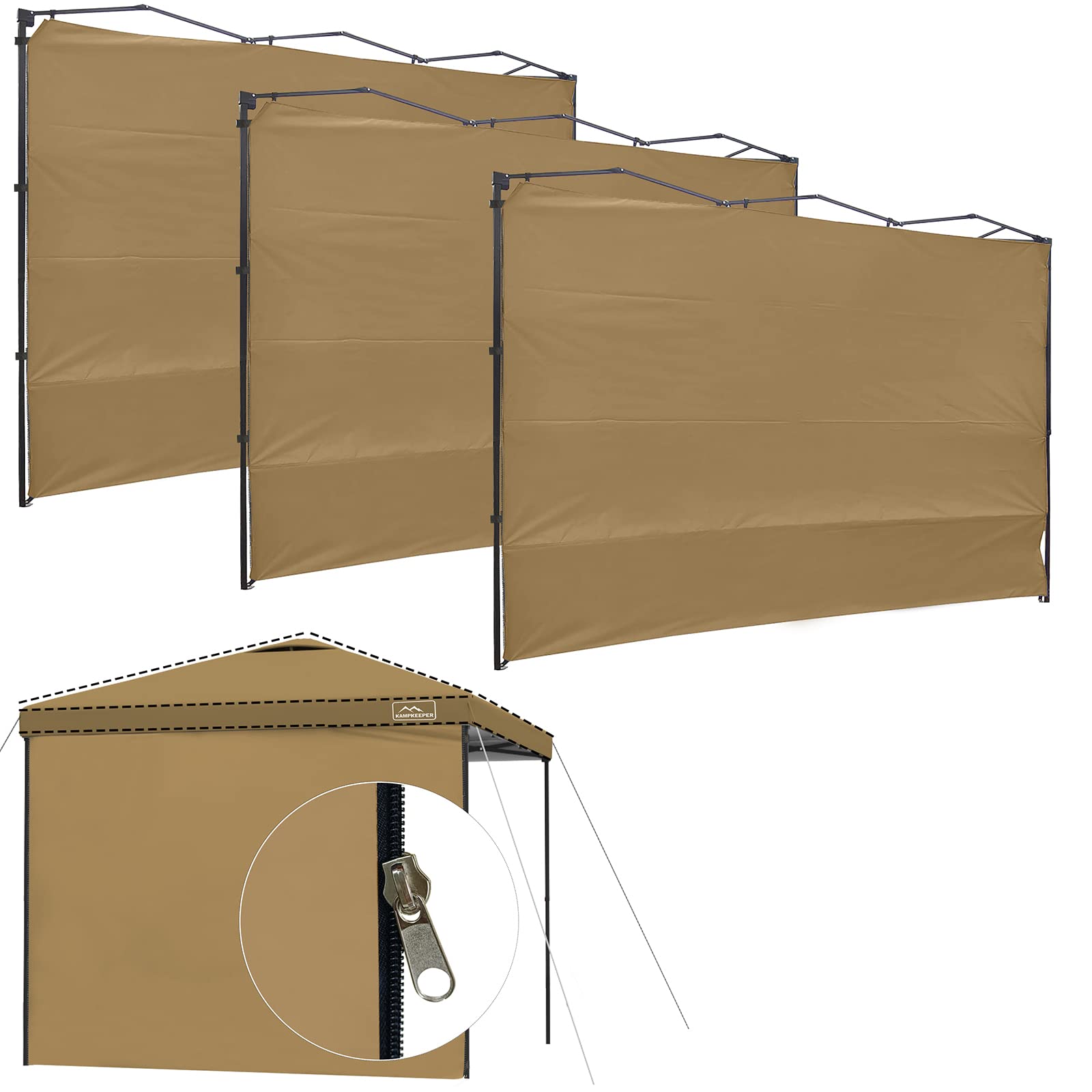 Kampkeeper Instant 10X10 Canopy Sidewalls With Zipper For Pop Up Canopy Frame, 3Pack Sunwalls Fit 10' Outdoor Canopies With Stra