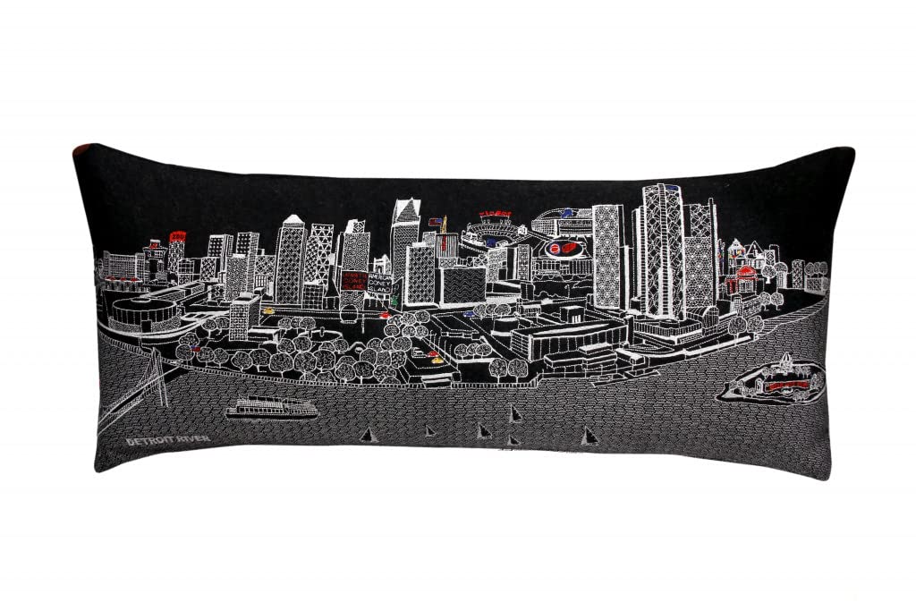 HomeRoots Grey 35' Black Detroit Nighttime Skyline Lumbar Decorative Pillow