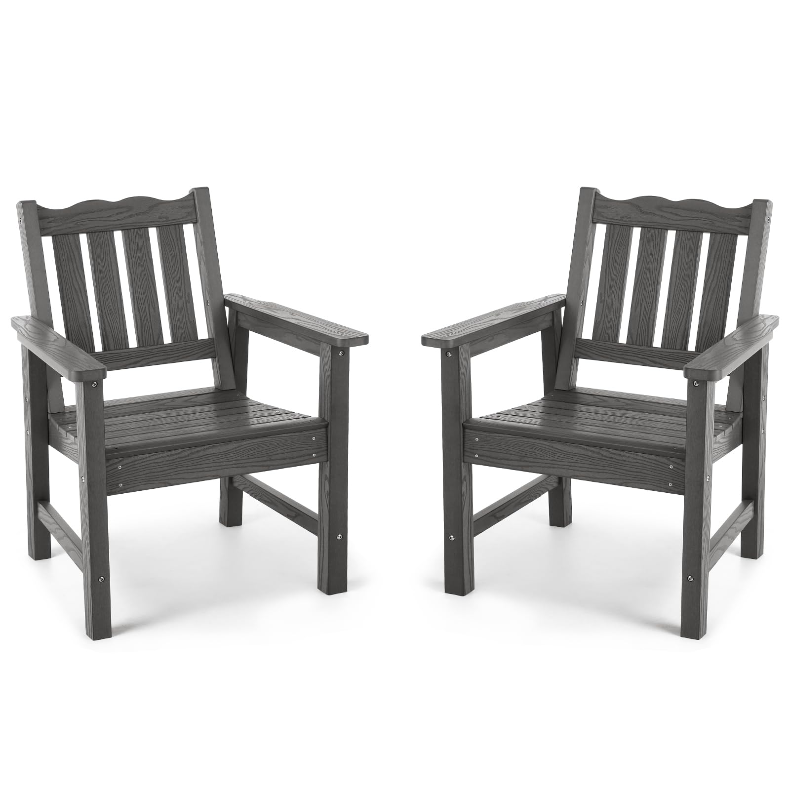 Stoog Outdoor Chairs Set Of 2, All-Weather Hips Patio Dining Chairs With Curved Backrest, 400 Lbs Support Garden Chairs, Grey