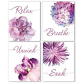 IIILUYOT Pink Purple Flowers Relax Soak Unwind Breathe Wall Decor Office Corridor Decor Poster Wall Bathroom Locker Home Decor, 