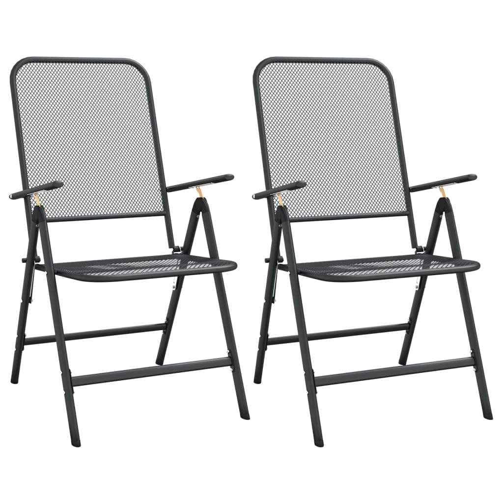 vidaXL Anthracite Folding Patio Chairs 2 pcs | Expanded Metal Mesh | Adjustable Positions | Easy Assembly | Industrial Style