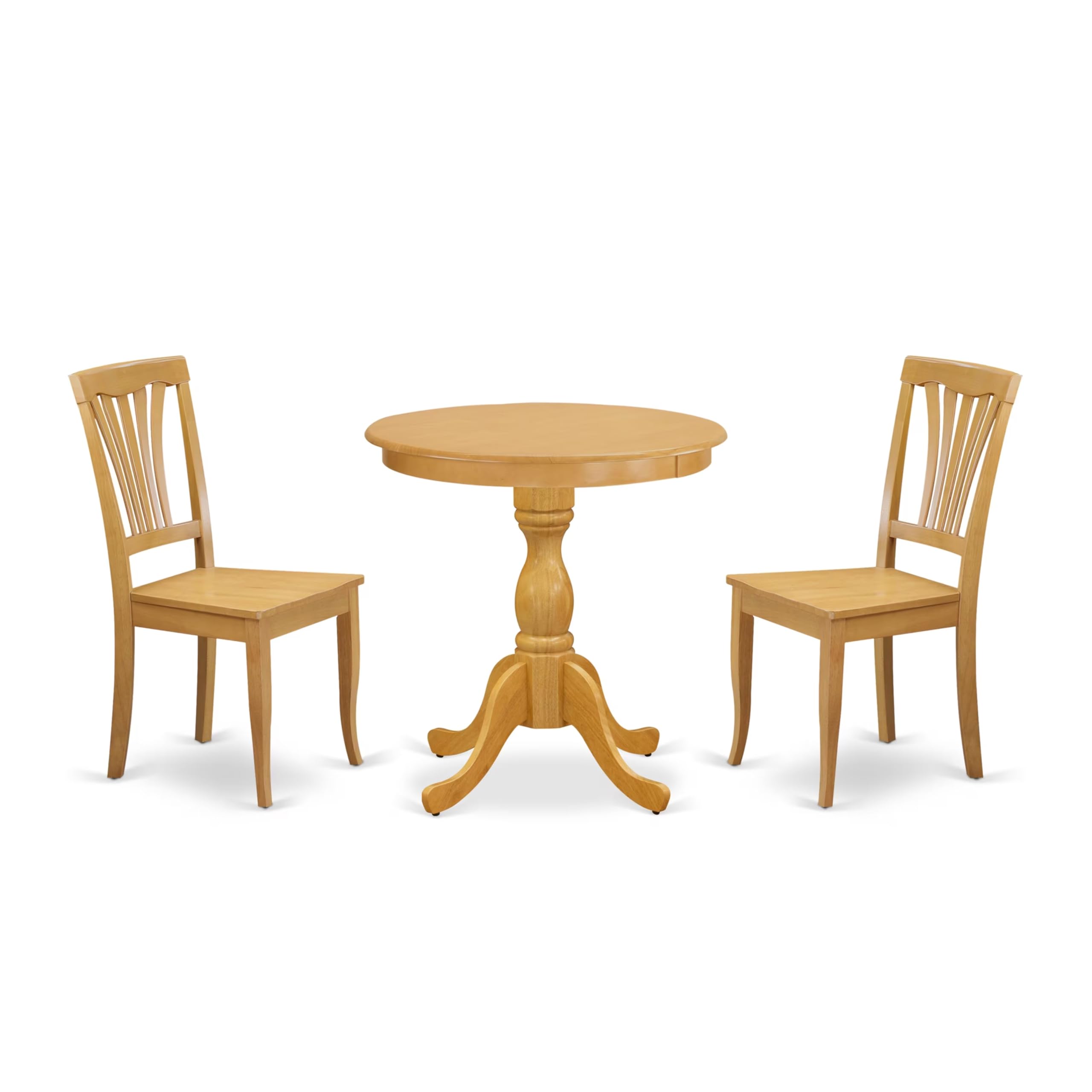 East West Furniture Esav3-Oak-W 3 Piece Modern Dining Table Set Contains A Round Wooden Table With Pedestal And 2 Kitchen Dining Chairs, 30X30 Inch, Oak