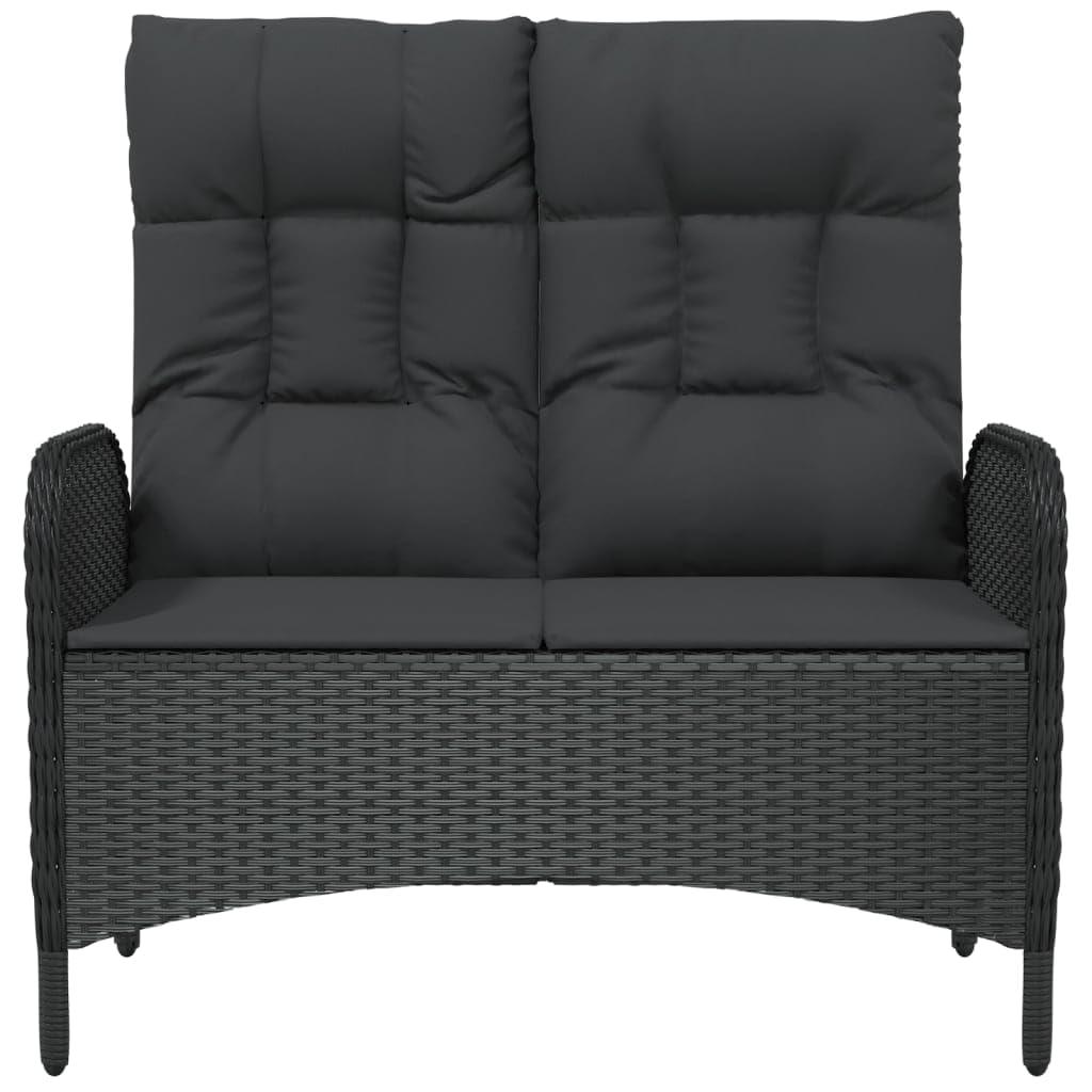 vidaXL Black Patio Bench with Reclining Function - Weather-Resistant Poly Rattan Material, Powder-Coated Steel Frame - Cushions Included - Fit for Garden, Terrace, Outdoor Lounge Area Use
