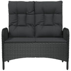 vidaXL Black Patio Bench with Reclining Function - Weather-Resistant Poly Rattan Material, Powder-Coated Steel Frame - Cushions Included - Fit for Garden, Terrace, Outdoor Lounge Area Use