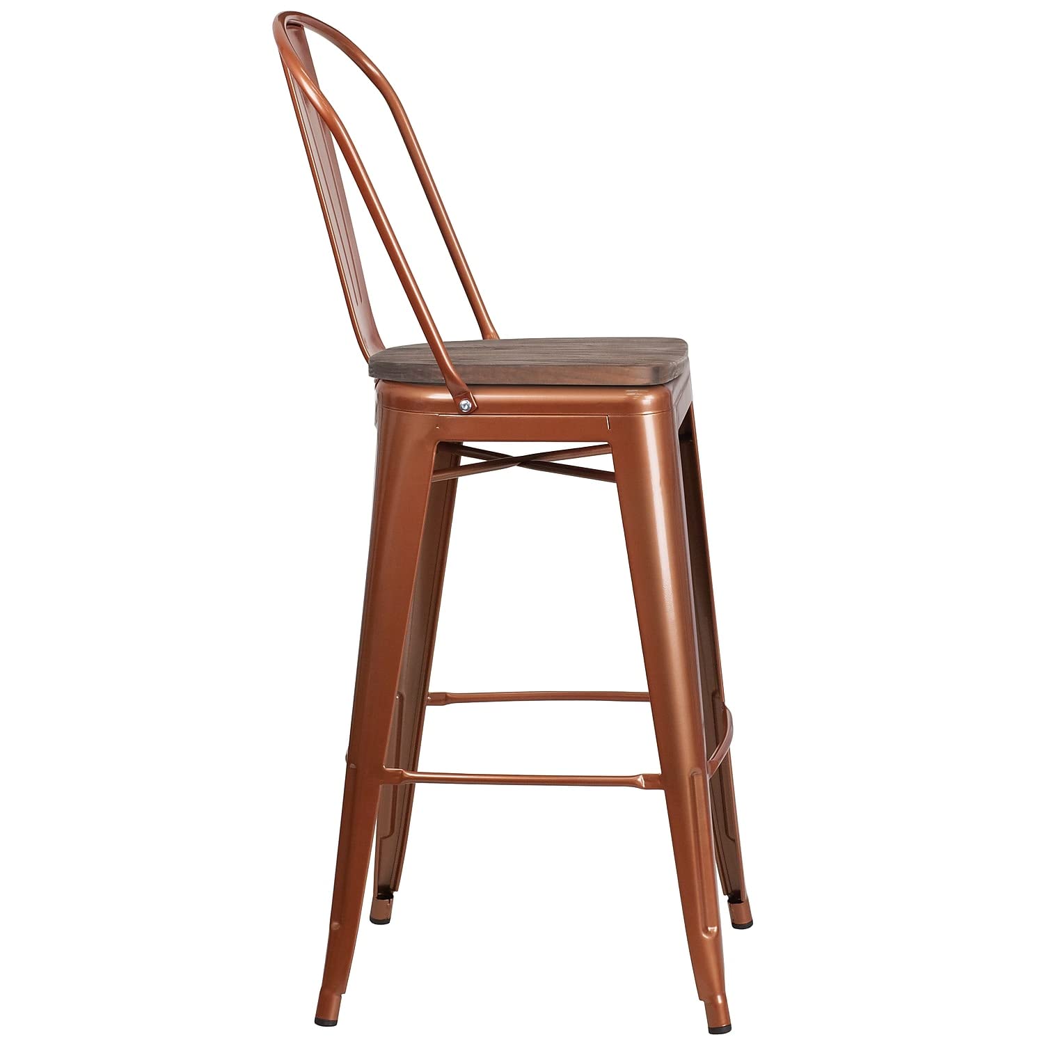 Flash Furniture 30&quot; High Copper Metal Barstool With Back And Wood Seat