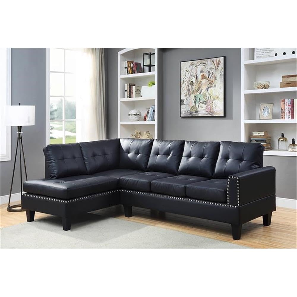 Acme Jeimmur 2-Piece Faux Leather Sectional Sofa with Nailhead Trim in Black