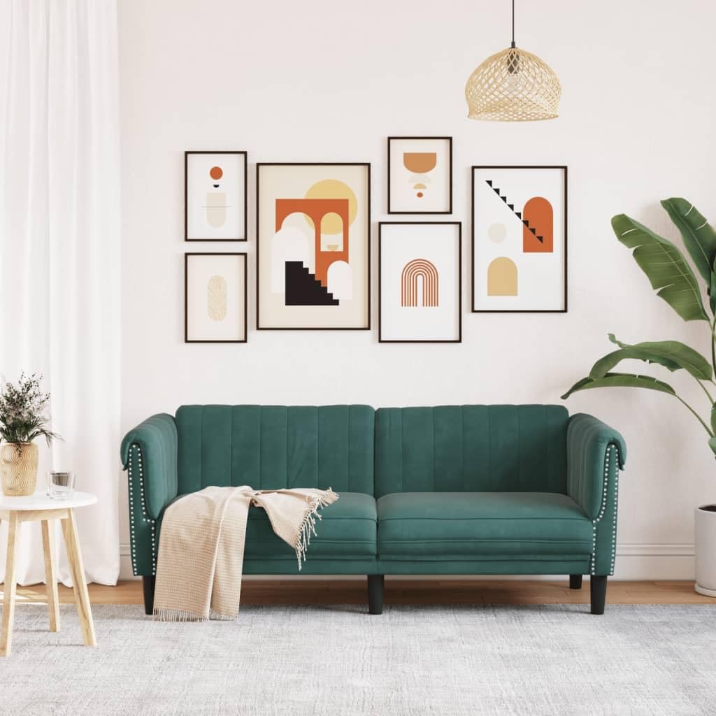 vidaXL Dark Green Velvet 2-Seater Sofa - Upholstered Loveseat for Living Room/Lounge/Occasional Couch - Modern Elegant Design Comfortable Seating (71.7 x 30.3 x 29.1 inches)