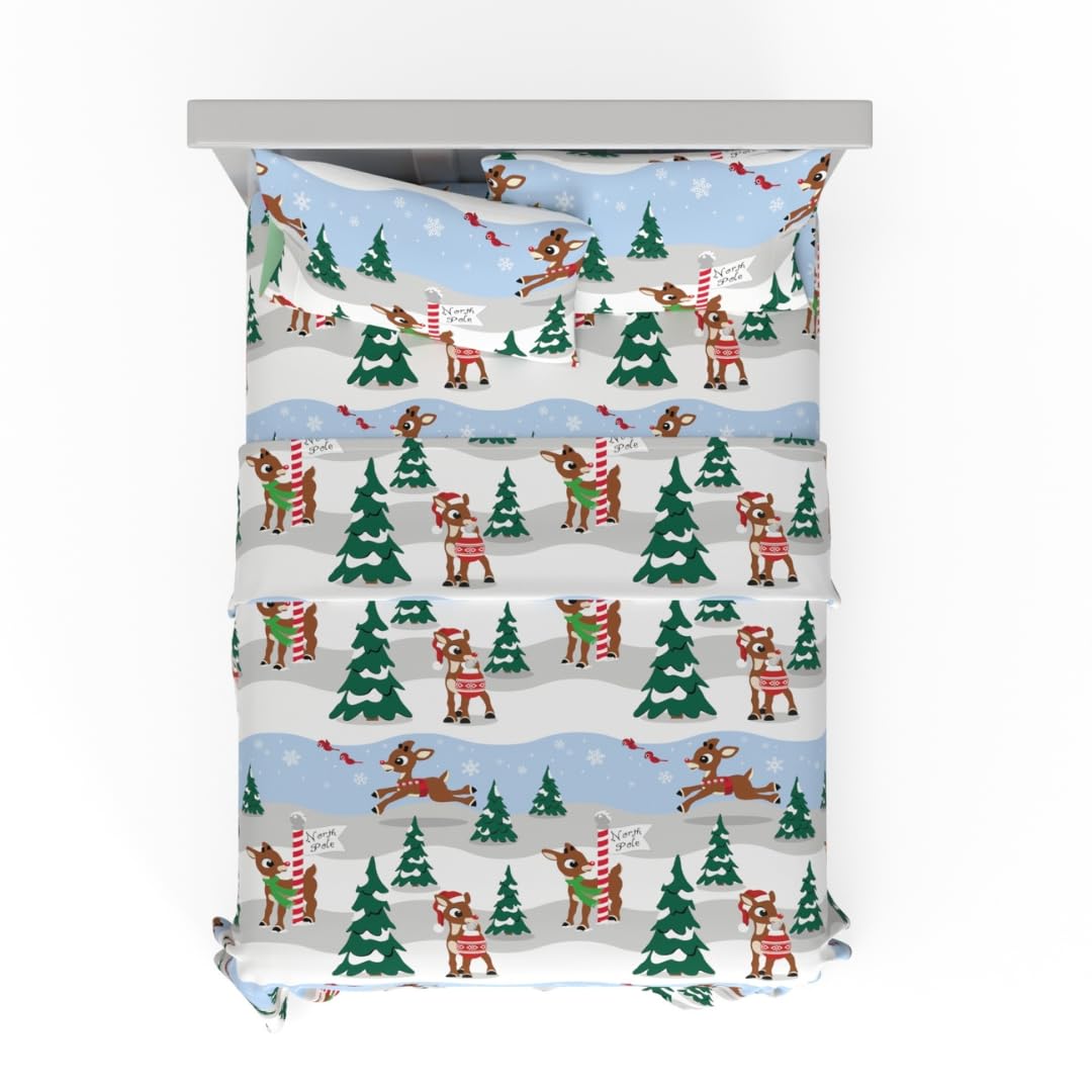Franco Rudolph Holiday & Christmas Bedding Super Soft 100% Cotton Flannel Sheet Set, Full, (Officially Licensed Product)