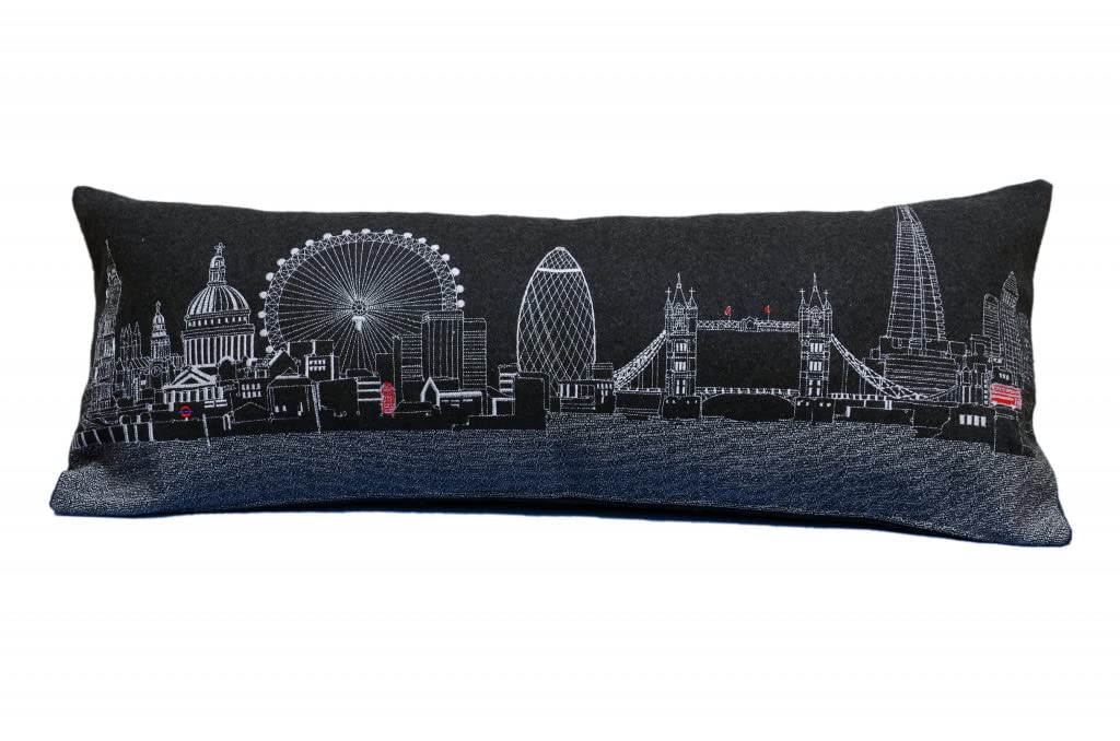 HomeRoots Grey 35' Black and White London Nighttime Skyline Lumbar Decorative Pillow