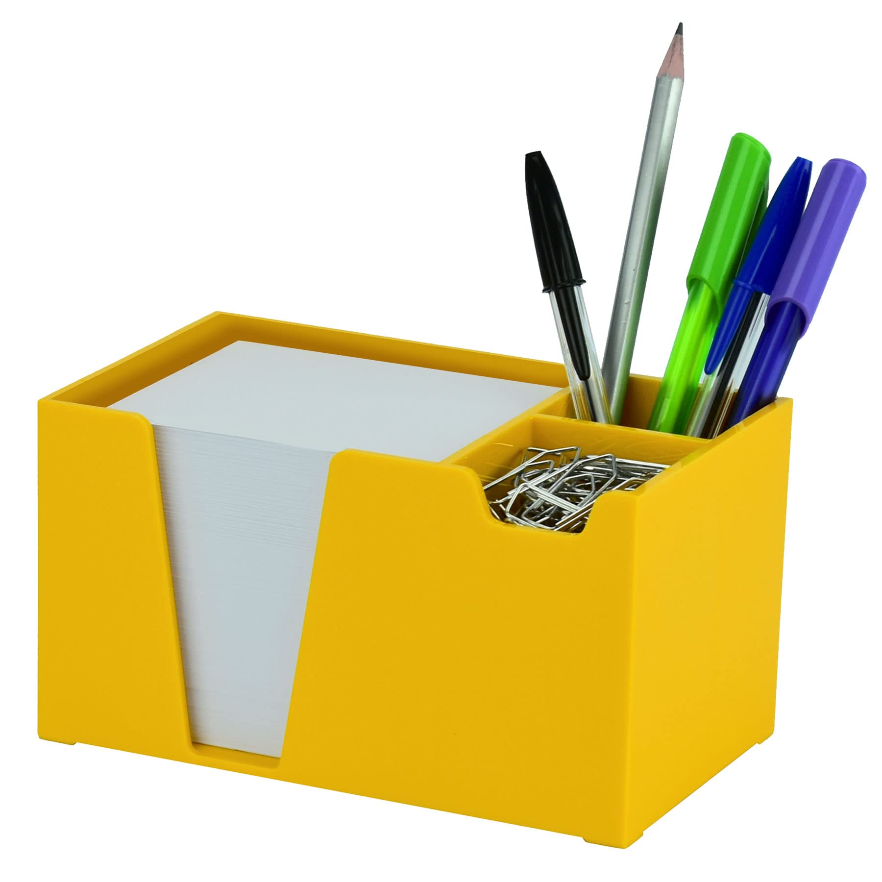 Acrimet Desktop Organizer Pencil, Pen, Paper, Clip, Caddy Holder (Plastic) (White Paper Included) (Solid Yellow Color)