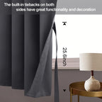 Jiuzhen Blackout Curtains With Tiebacks - Thermal Insulated, Light Blocking And Noise Reducing Grommet Curtain Drapes For Bedroom And Living Room, Set Of 2 Panels, 42 X 45 Inch Length, Dark Grey