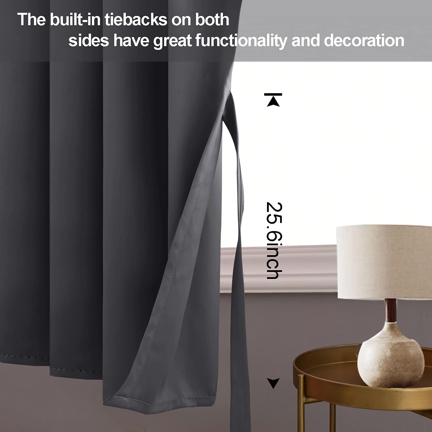 Jiuzhen Blackout Curtains With Tiebacks - Thermal Insulated, Light Blocking And Noise Reducing Grommet Curtain Drapes For Bedroom And Living Room, Set Of 2 Panels, 38 X 45 Inch Length, Dark Grey