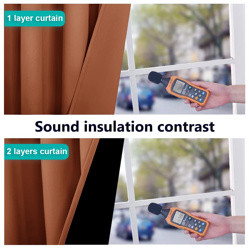 Nicetown Burnt Orange 100% Blackout Lined Curtains, 2 Thick Layers Narrow Wide Window Treatment Panels Thermal Insulated Drapes For Kitchen Small Window (1 Pair, 37' Width X 63' Length Each Panel)