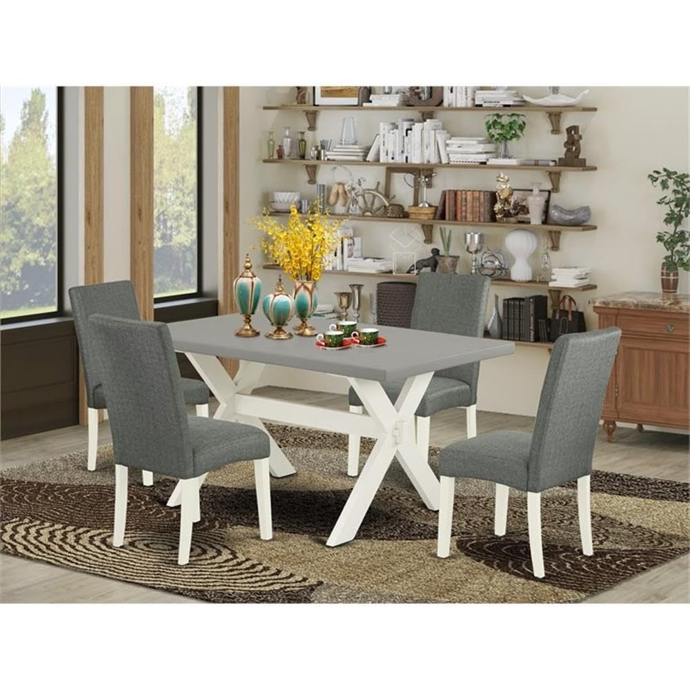 East West Furniture X096Dr207-5 5 Piece Kitchen Table Set For 4 Includes A Rectangle Dining Room Table With X-Legs And 4 Gray Linen Fabric Parson Dining Chairs, 36X60 Inch, Multi-Color
