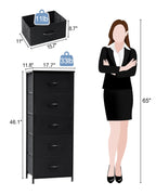 Crestlive Products Vertical Dresser Storage Tower - Sturdy Steel Frame, Wood Top, Easy Pull Fabric Bins - Organizer Unit For Bedroom, Hallway, Entryway, Closets - 5 Drawers(Black)