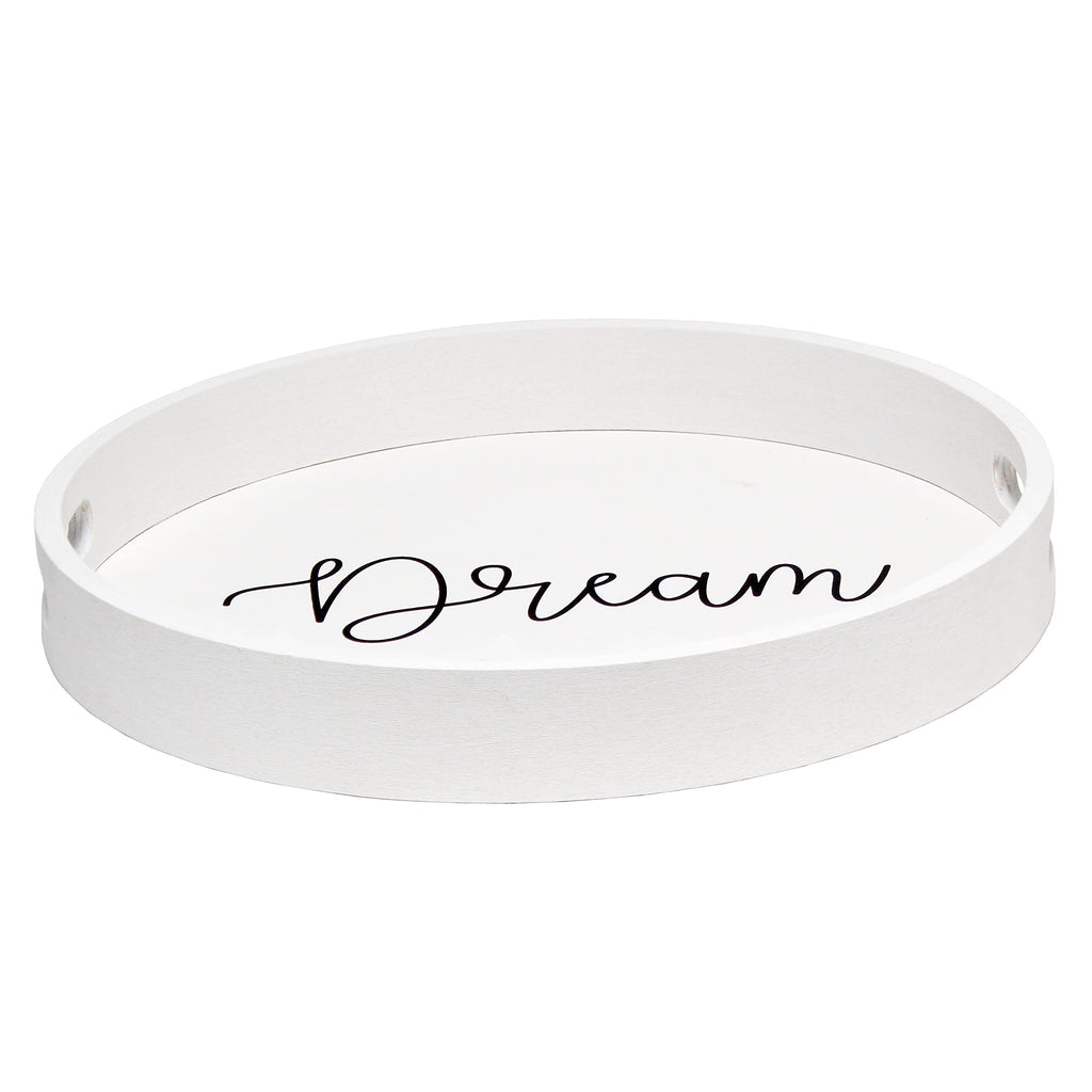 Elegant Designs Decorative 13.75'' Round Wood Serving Tray w/ Handles, ''Dream''