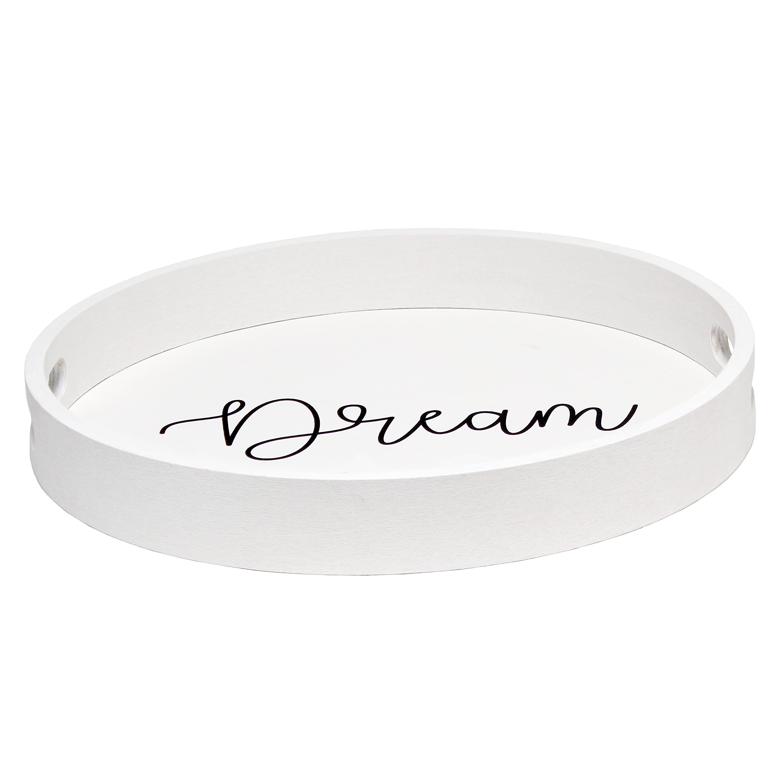 Elegant Designs Decorative 13.75'' Round Wood Serving Tray w/ Handles, ''Dream''