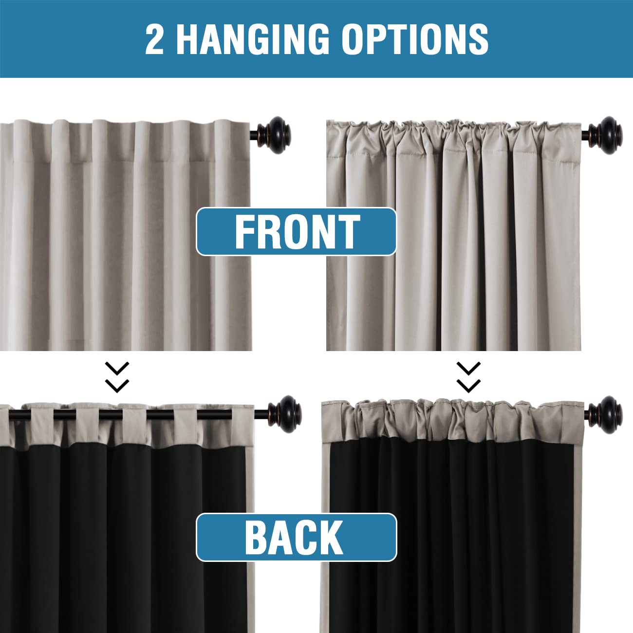 H.Versailtex 100% Blackout Curtains For Bedroom With Black Liner Full Room Darkening Curtains Thermal Insulated Back Tab/Rod Poc