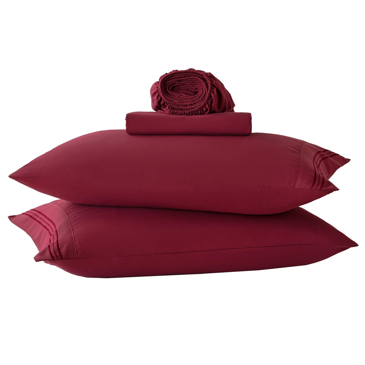 Wine Red Twin Size Sheets Set-3 Piece Microfiber Bedsheets-Deep Pocket Fitted Sheet & Pillowcase Sets-Soft Cooling Single Bed Sh