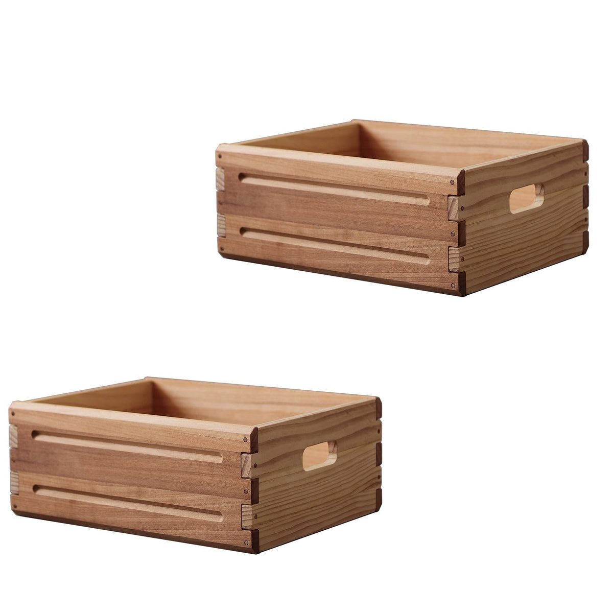 KLZLQXINCHEN 2 Pack Wooden Storage Bins of 16x12x6.25.Durable Open Solid Wood Box w/ Handles.Farmhouse Container Shelf Baske