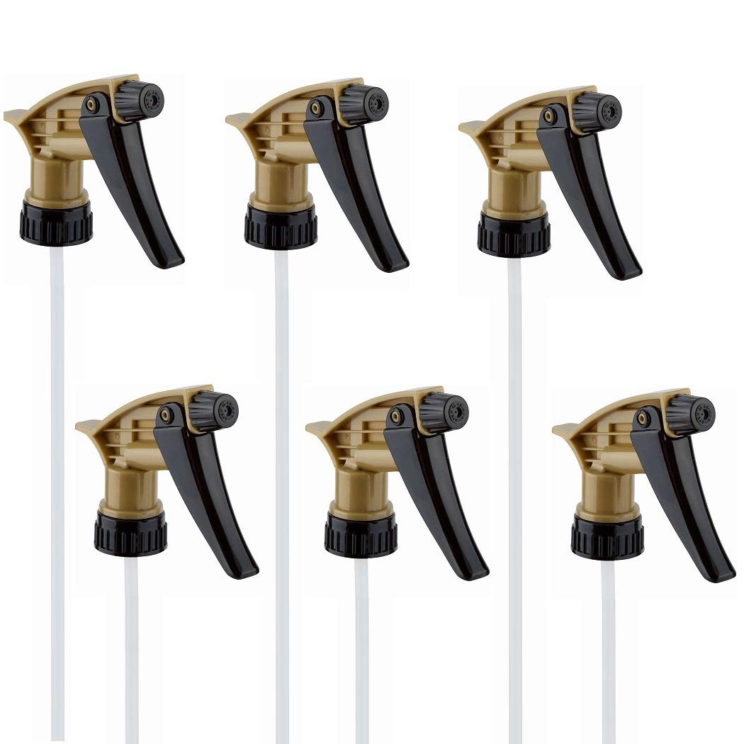 Comfort Axis Heavy Duty Acid Resistant Trigger Sprayer, Black/Gold, 9-1/4' Dip Tube, 28Mm Neck Finish - 6 Pack