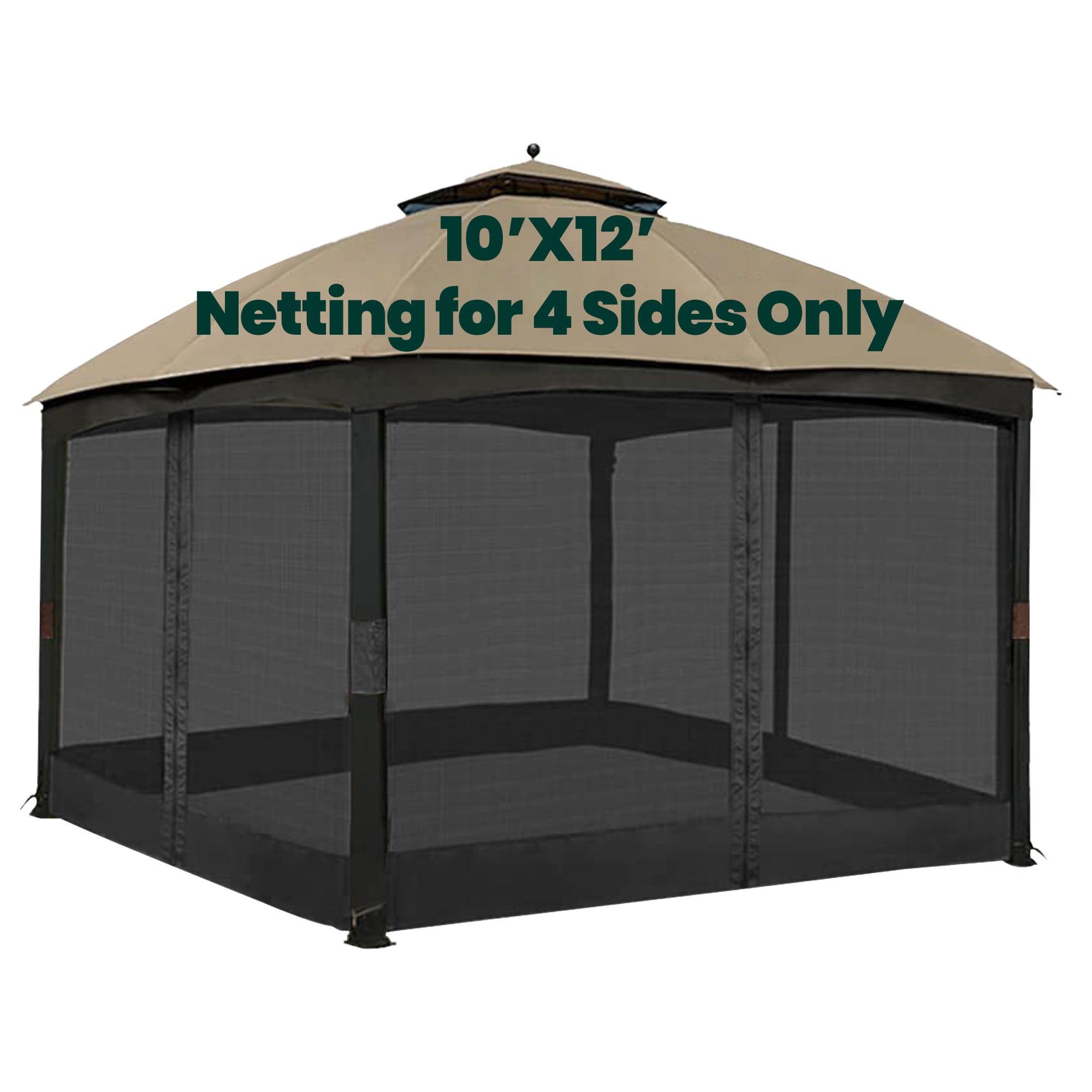 Olilawn Gazebo Universal Replacement Mosquito Netting, 10' X 12' Outdoor Canopy Net Screen 4-Panel Sidewall Curtain, With Zipper