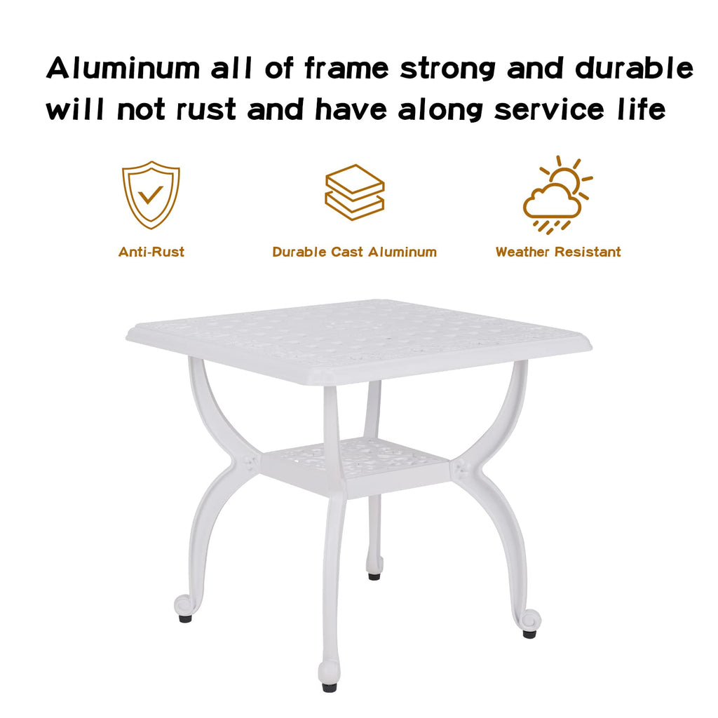 Jardin De Centennial Cast Aluminum Outdoor Side Table,Anti-Rust Outdoor End Table,Patio Coffee Bistro Table For Indoor,Garden,Porch,Balcony(Square White)