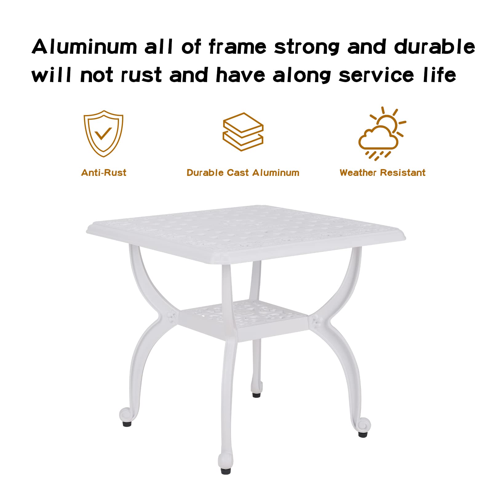 Jardin De Centennial Cast Aluminum Outdoor Side Table,Anti-Rust Outdoor End Table,Patio Coffee Bistro Table For Indoor,Garden,Porch,Balcony(Square White)