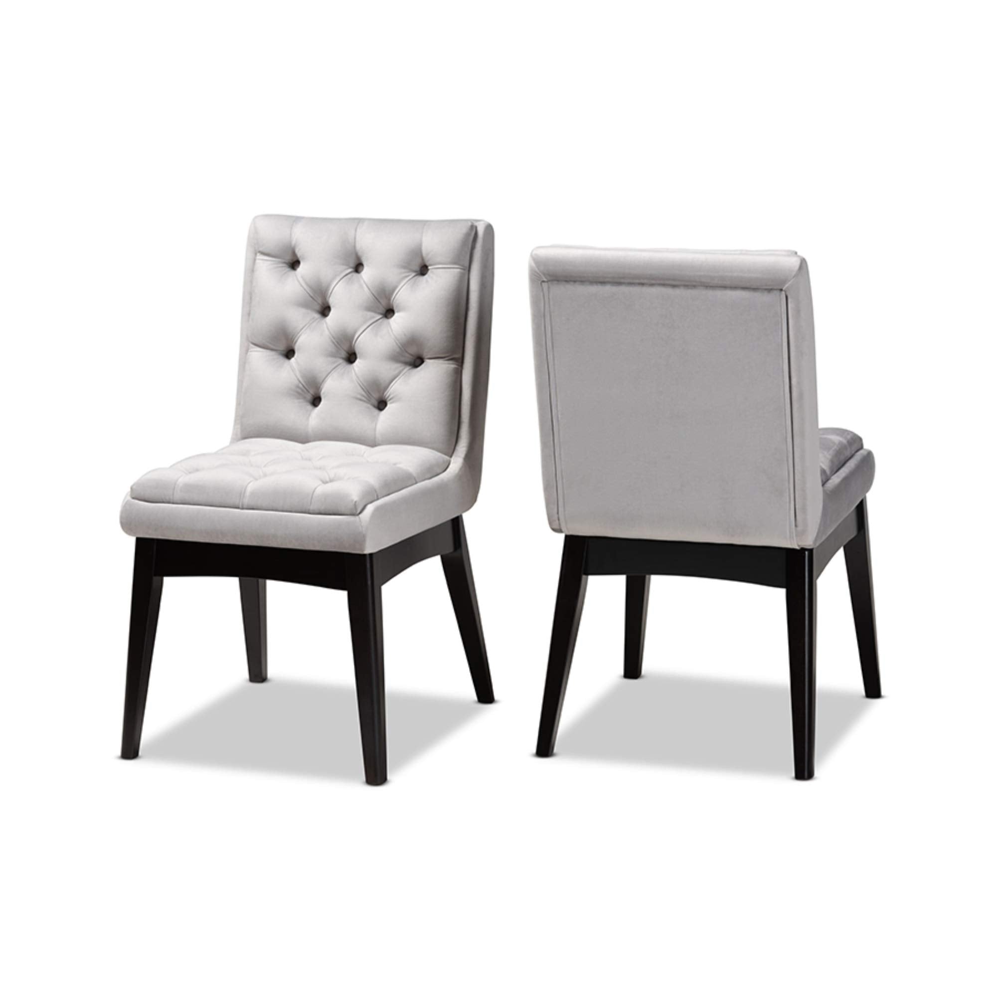 Baxton Studio Makar Modern Transitional Light Grey Fabric Upholstered and Walnut Brown Finished Wood 2-Piece Dining Chair Set