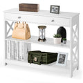 Casart 2/3-Tier Console Table, X-Design Wooden Side End Table With A Drawer/Shelves, Narrow Sofa Table Hall Desk For Living Room Bedroom Entryway (White, 3 Tiers With Drawer)