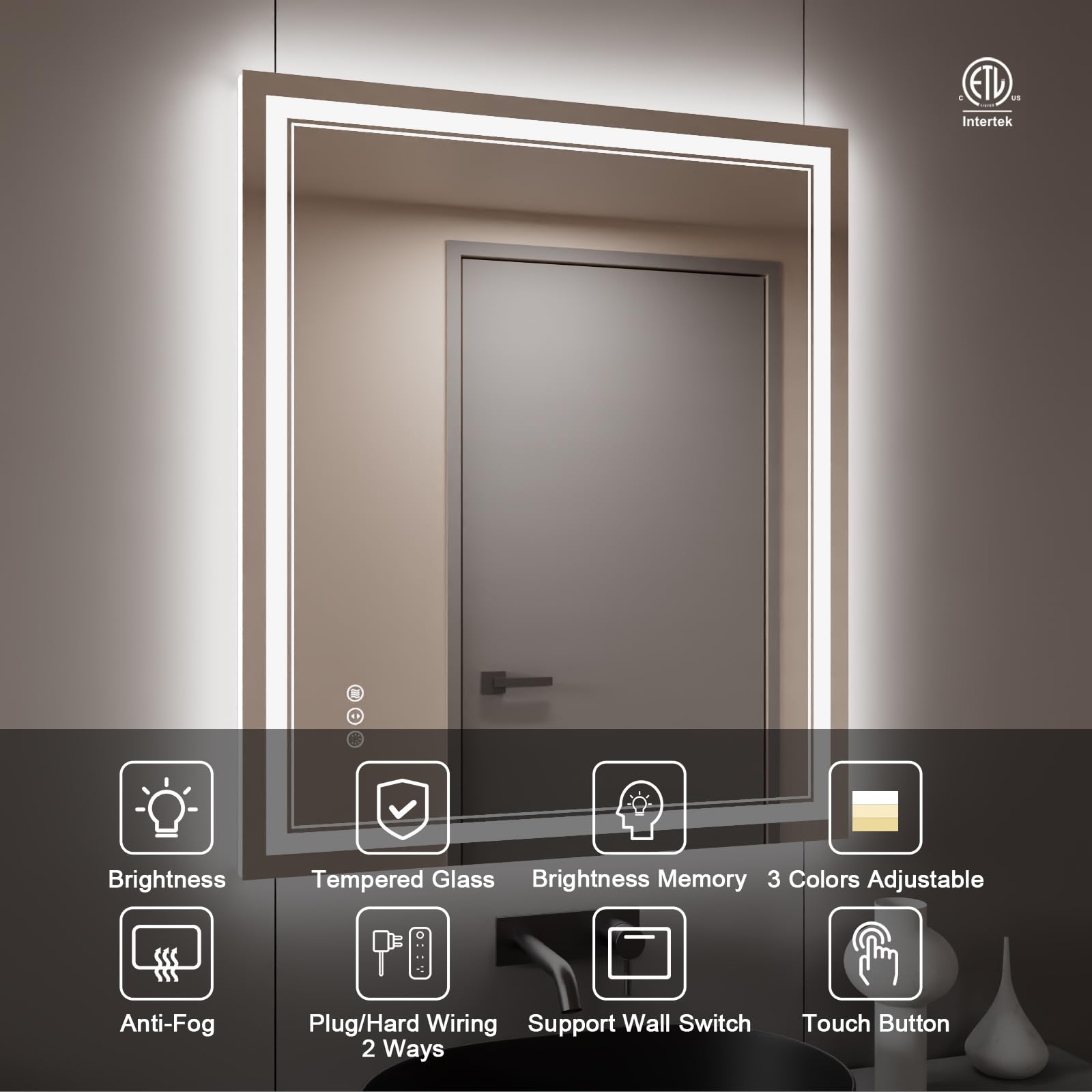 Istripmf 30X36 Inch Led Bathroom Mirror With Lights, Backlit And Front Lighted Bathroom Mirrors For Wall, Anti-Fog Dimmable Memo