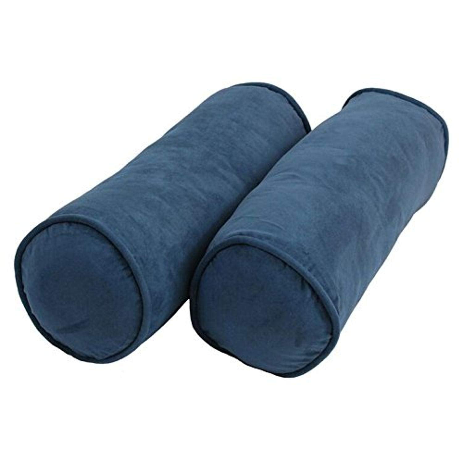 Blazing Needles Corded Microsuede Bolster Pillow, 20" x 8", Indigo 2 Count