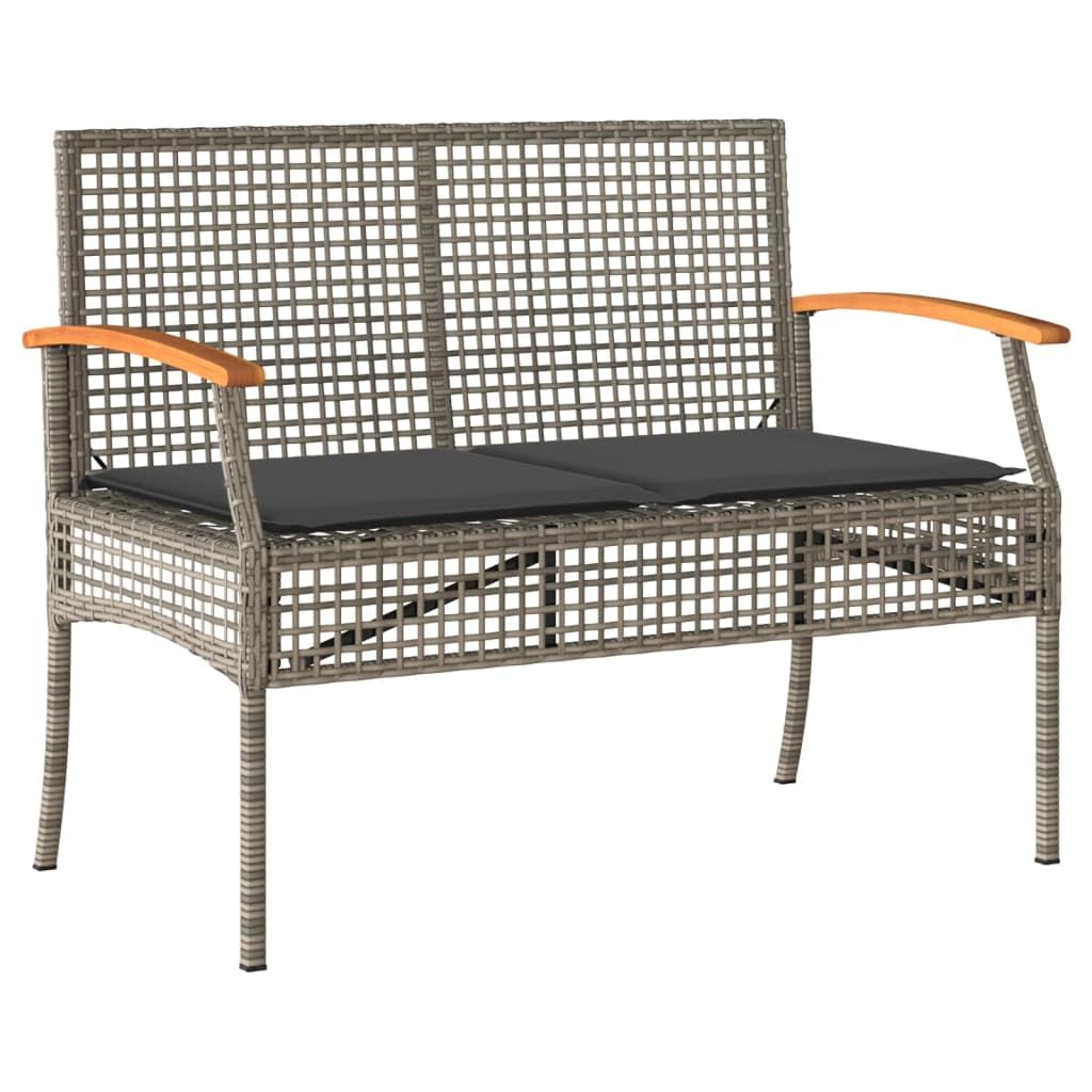 vidaXL Garden Bench with Cushion Synthetic Rattan Grey and Acacia Wood