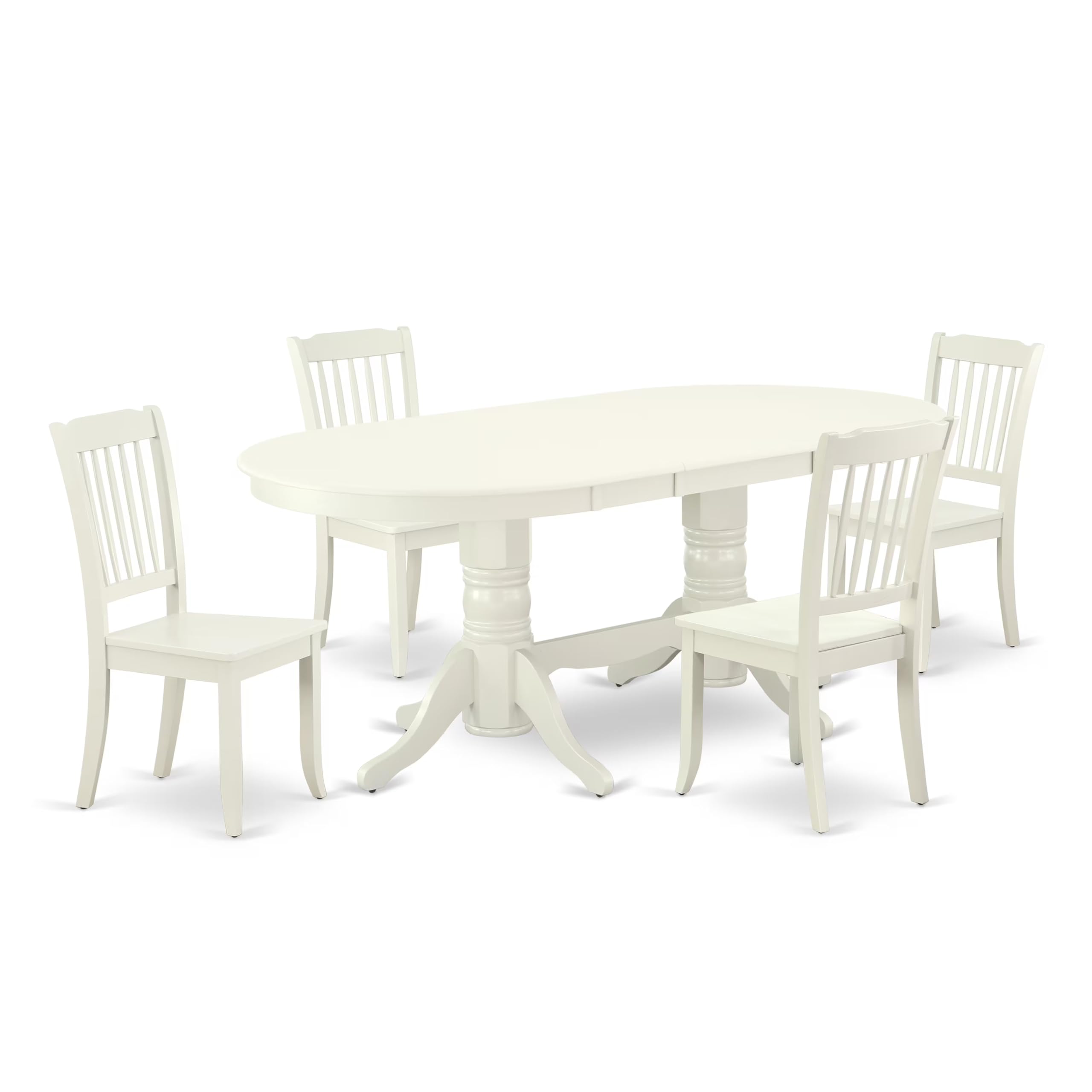 East West Furniture Vada5-Lwh-W 5 Piece Kitchen Table Set For 4 Includes An Oval Dining Room Table With Butterfly Leaf And 4 Dining Chairs, 40X76 Inch, Linen White