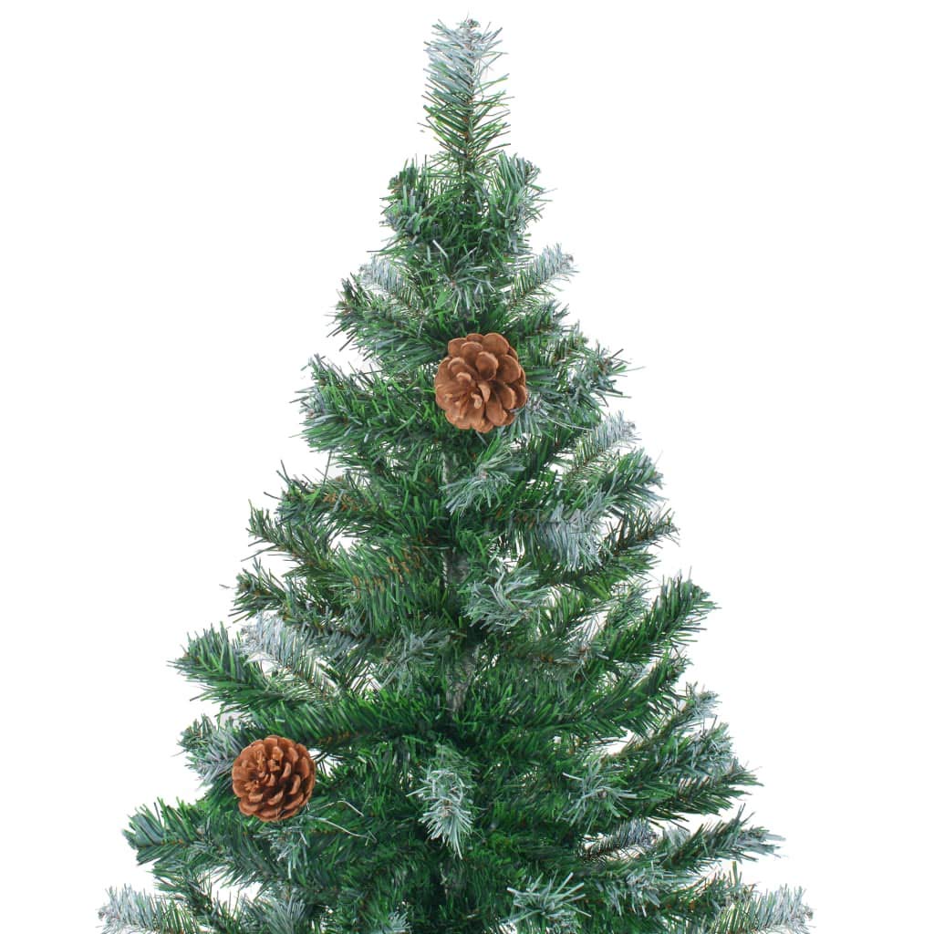 Vidaxl Green White Artificial Christmas Tree With Led Lights, Pinecones, Ball Set, Sturdy Base, 910 Branches, Usb Connector, 82.7-Inch Height